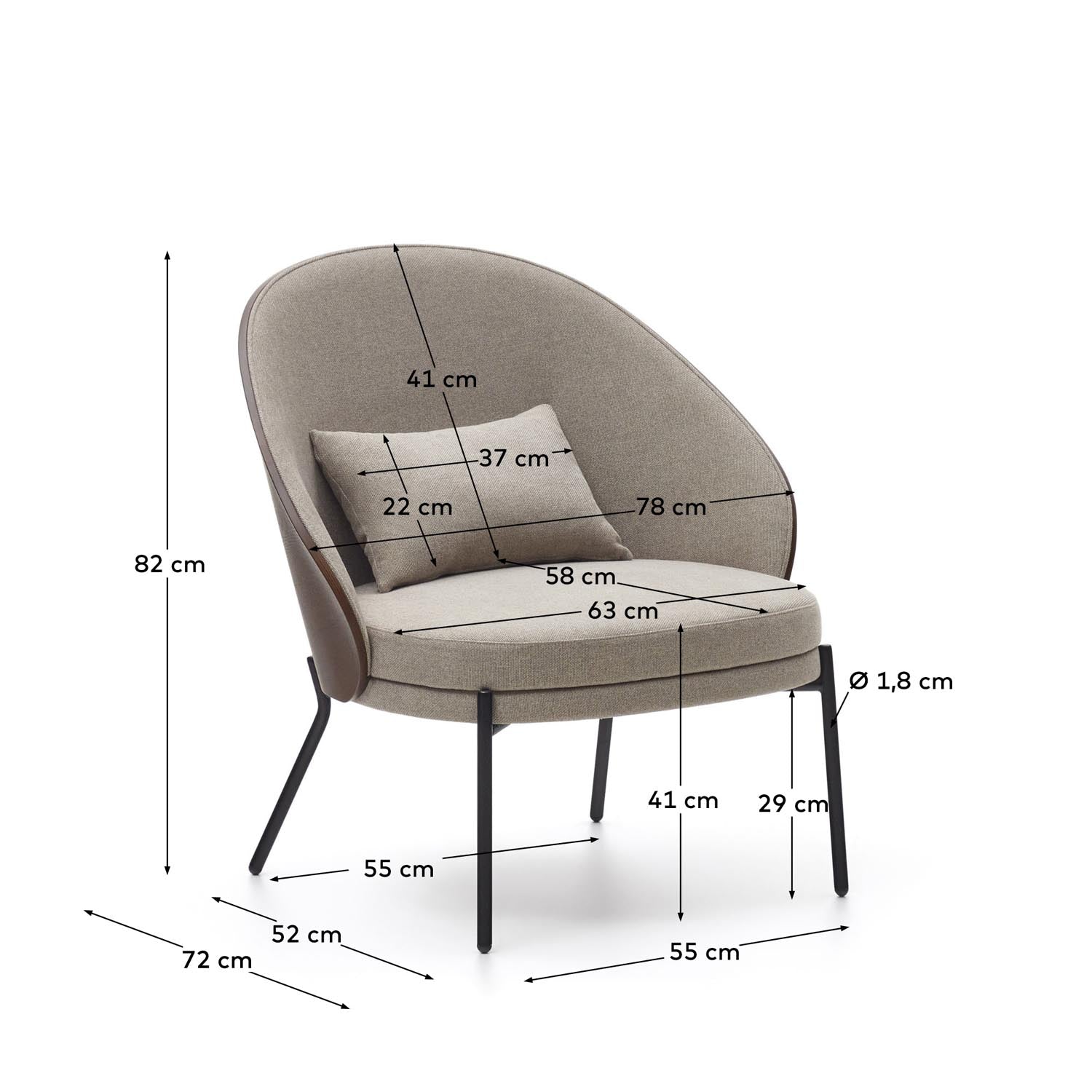 Eamy armchair light<tc>braun</tc> Ash veneer with walnut finish and black metal