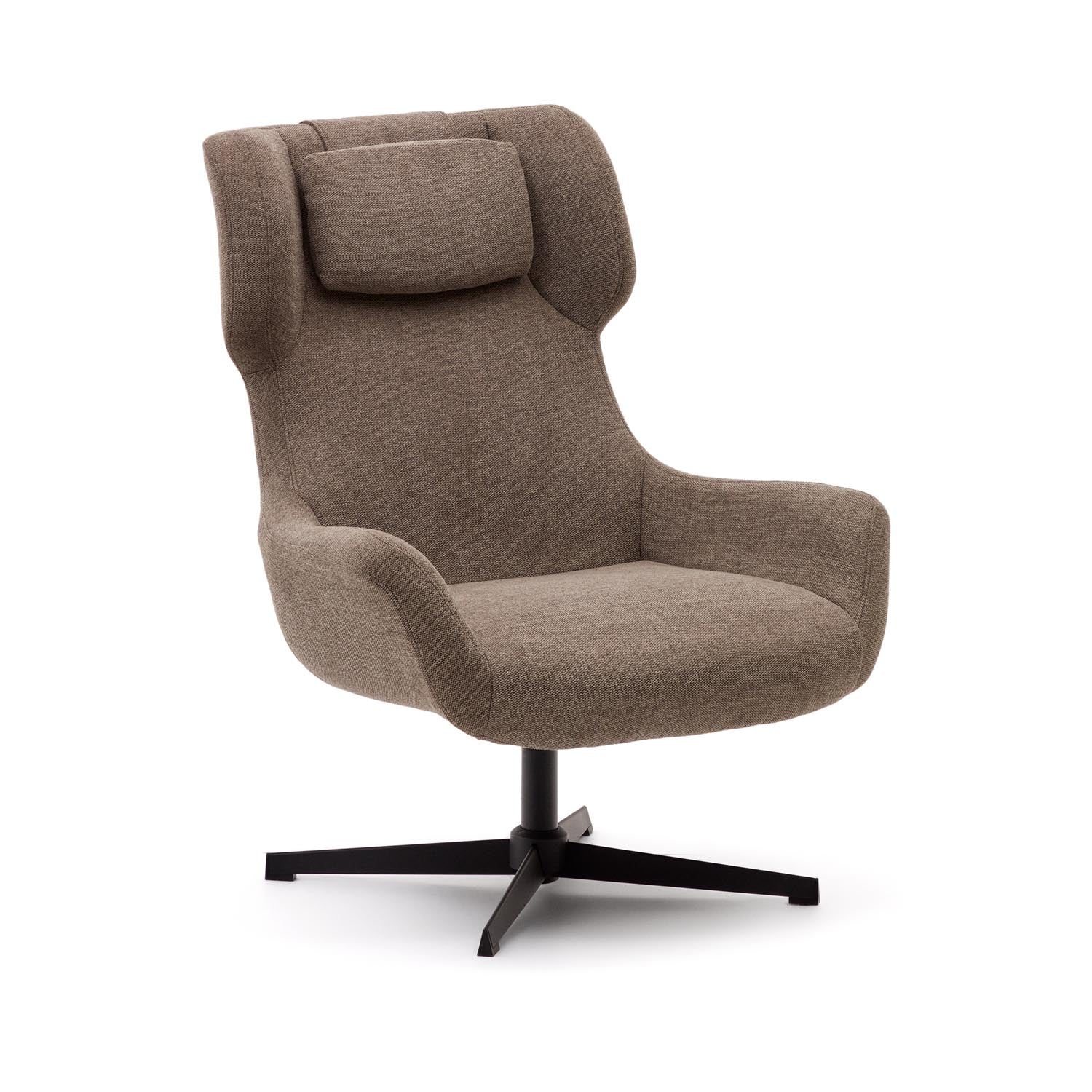 Zalina swivel chair made of light<tc>braun</tc>em chenille and steel with black finish FSC 100%