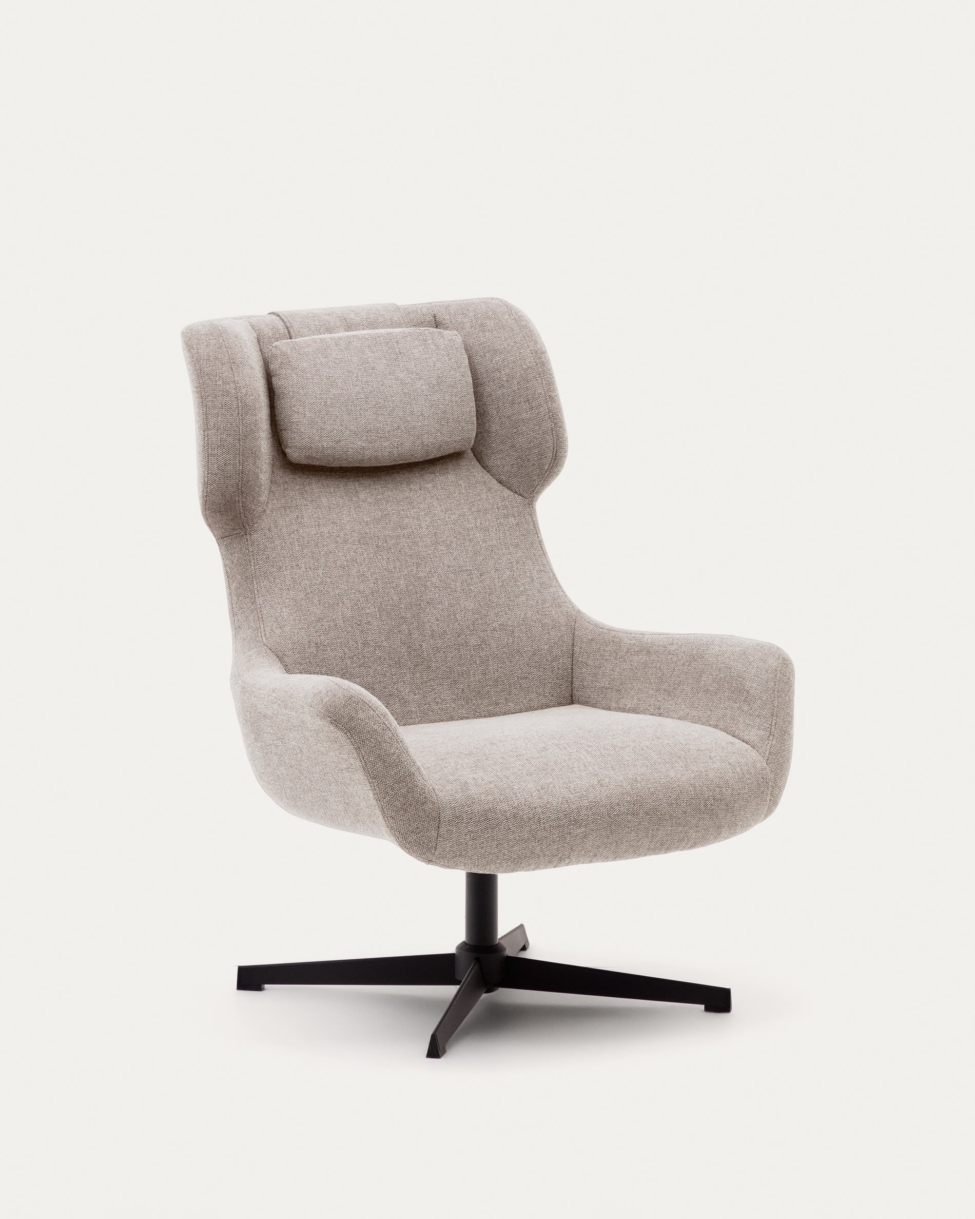Zalina swivel armchair made of beige chenille and steel with black finish FSC 100%