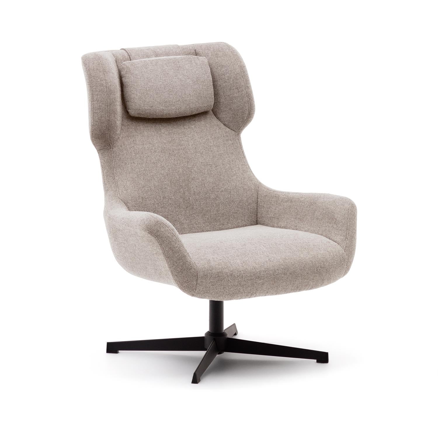 Zalina swivel armchair made of beige chenille and steel with black finish FSC 100%