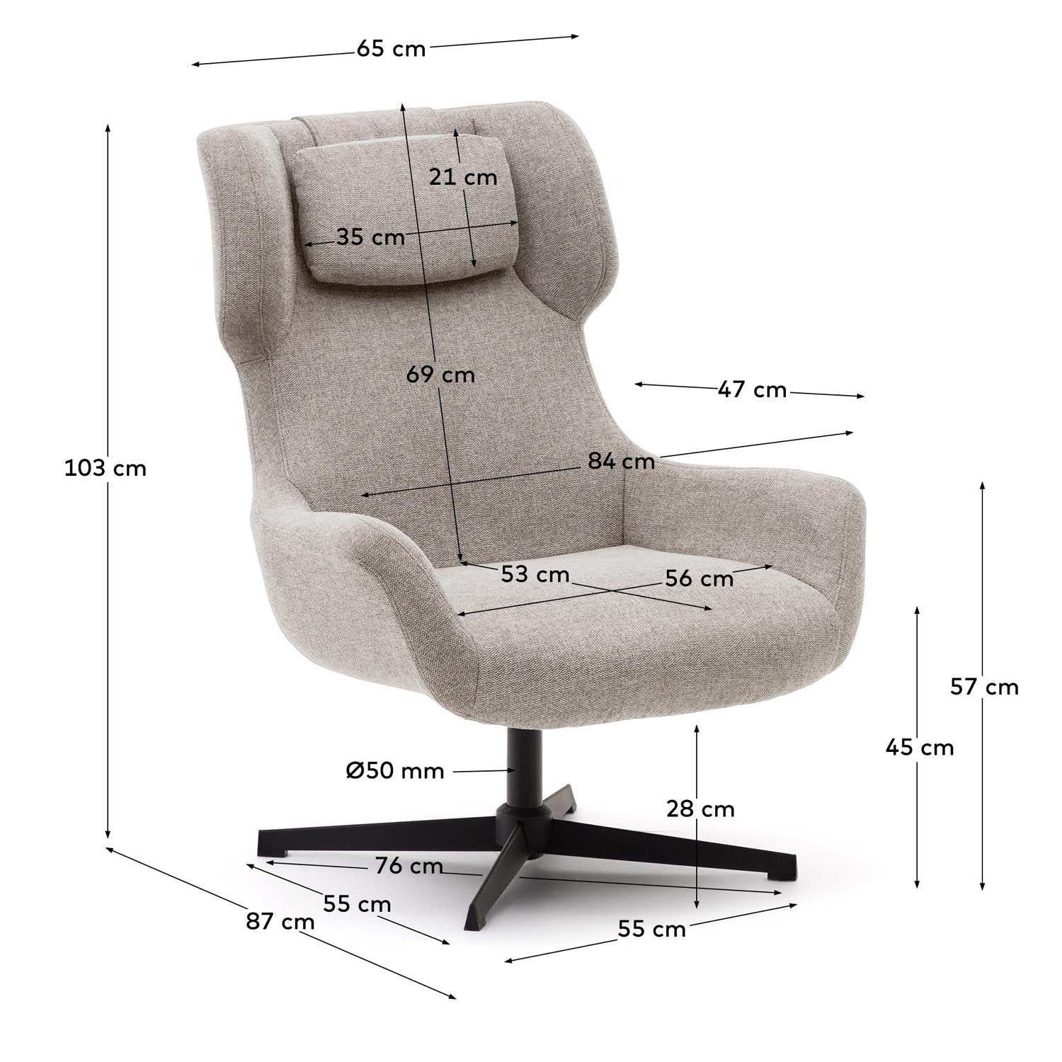 Zalina swivel armchair made of beige chenille and steel with black finish FSC 100%
