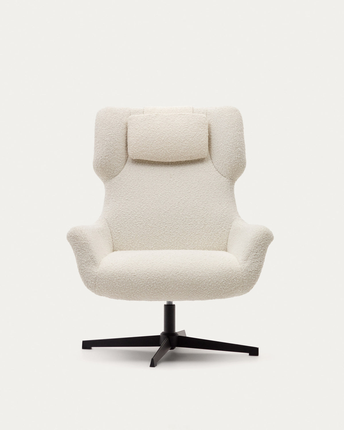 Zalina Drehsessel aus weissem Bouclé und Stahl mit schwarzem Finish FSC 100% in Weiss, Schwarz präsentiert im Onlineshop von KAQTU Design AG. Drehsessel ist von Kave Home