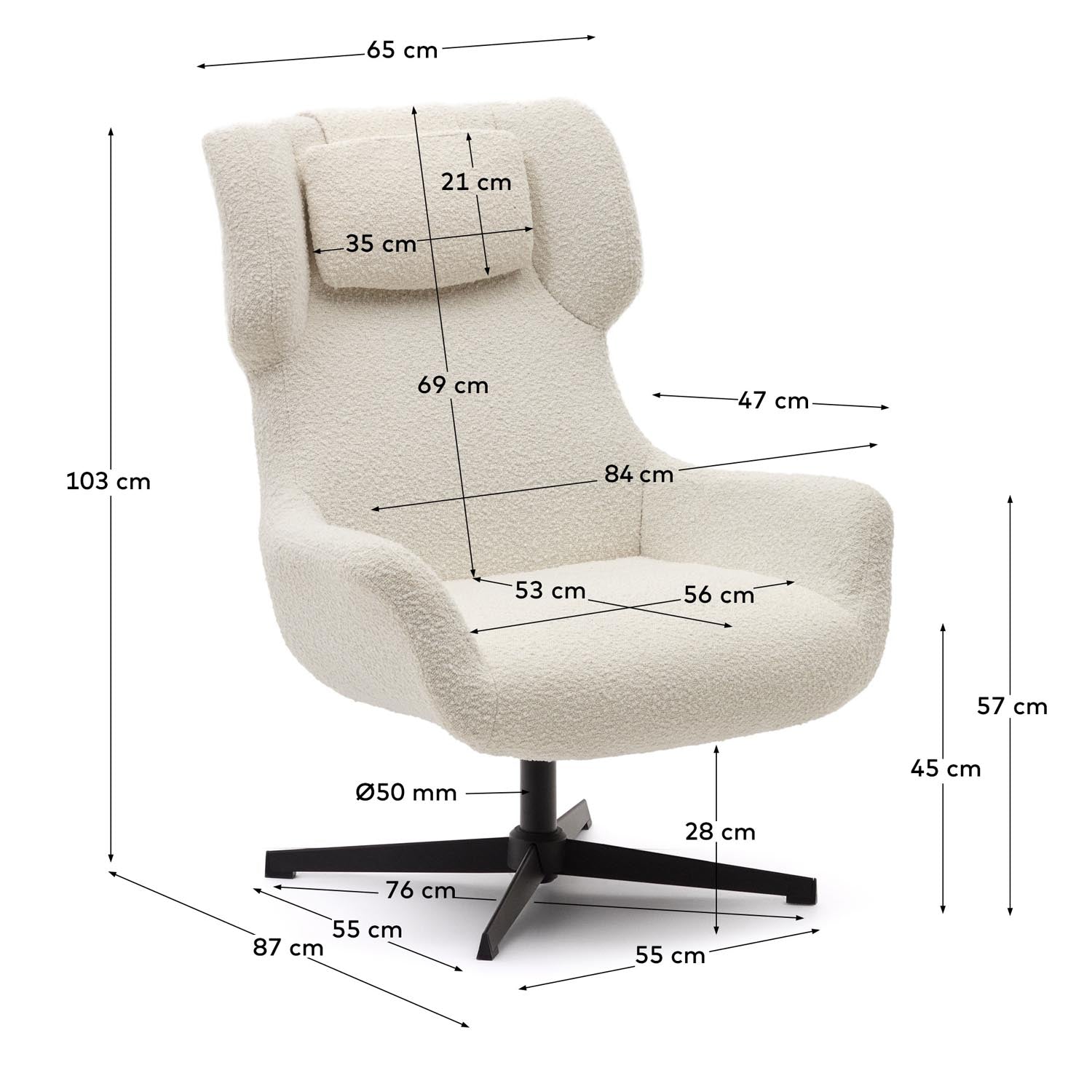 Zalina shot made of white bouclé and steel with black finish FSC 100%