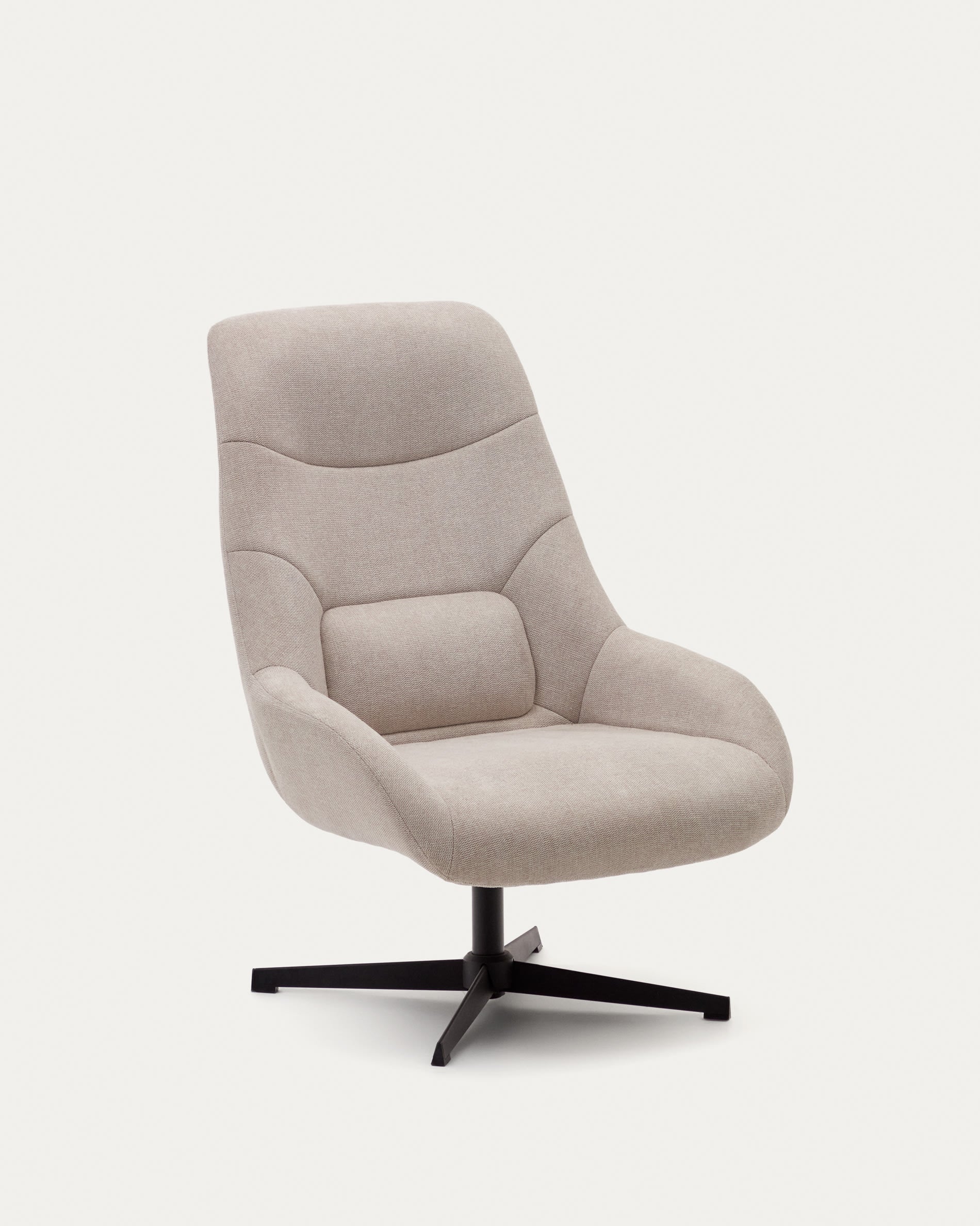 Celida swivel armchair made of beige chenille and steel with black finish FSC 100%