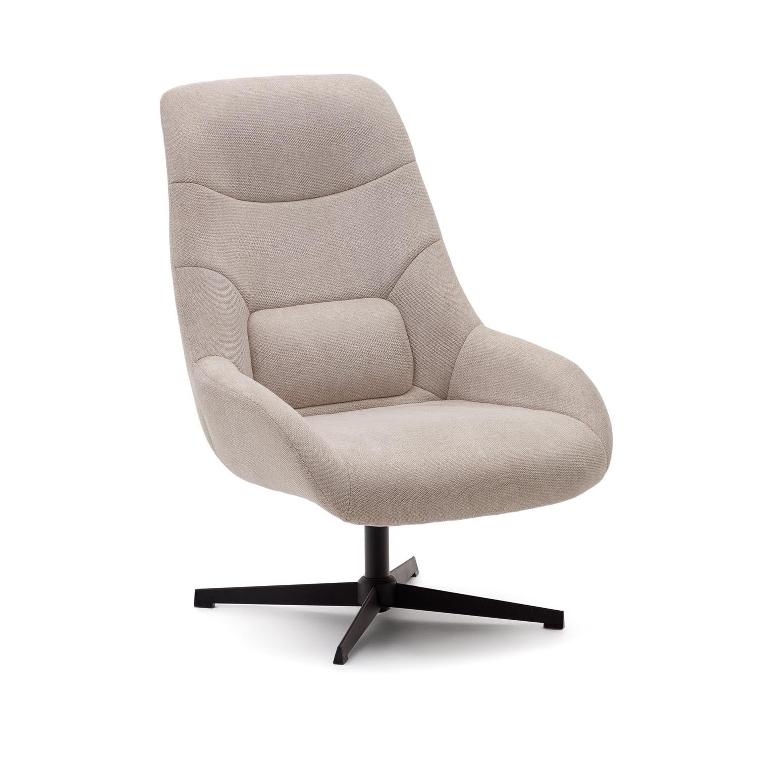 Celida swivel armchair made of beige chenille and steel with black finish FSC 100%