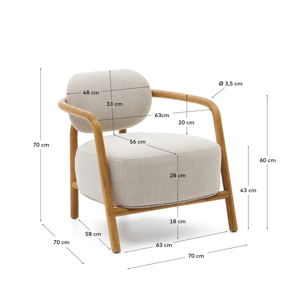 Melqui beiger Sessel aus massivem Eichenholz mit natürlichem Finish in Weiss präsentiert im Onlineshop von KAQTU Design AG. Sessel ist von Kave Home