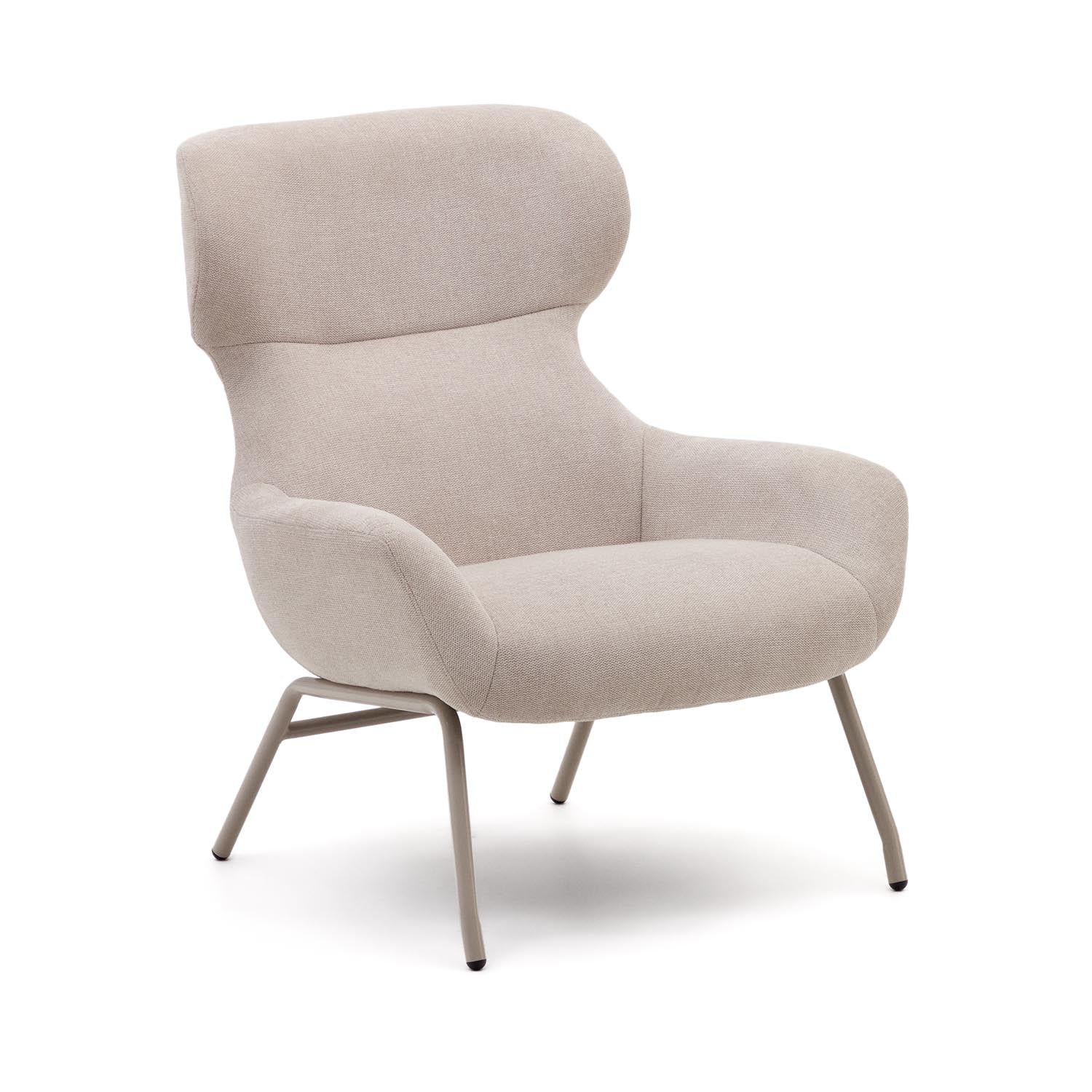 Eleganter Belina Sessel in Beige, Chenille, Stahlbeine weiss, modern, komfortabel, ideal für Wohnzimmer.