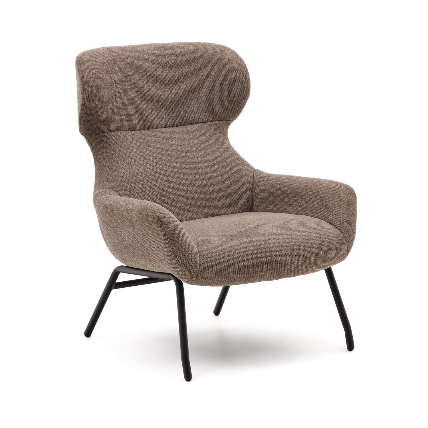 Belina armchair with chenille in light<tc>braun</tc> and steel with black finish FSC 100%