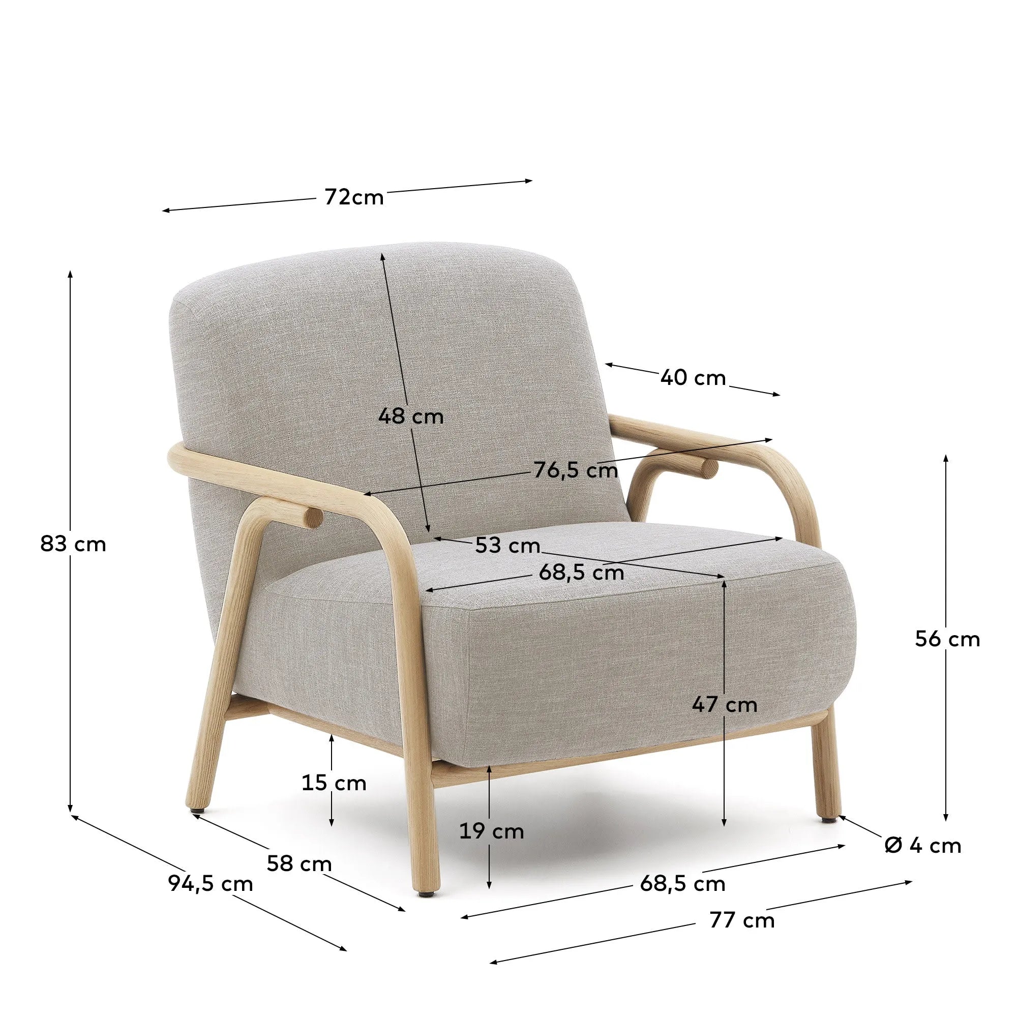 Eleganter Sessel Sylo in Beige, gefertigt aus FSC-zertifiziertem Eschenholz, verbindet Nachhaltigkeit mit modernem Stil.