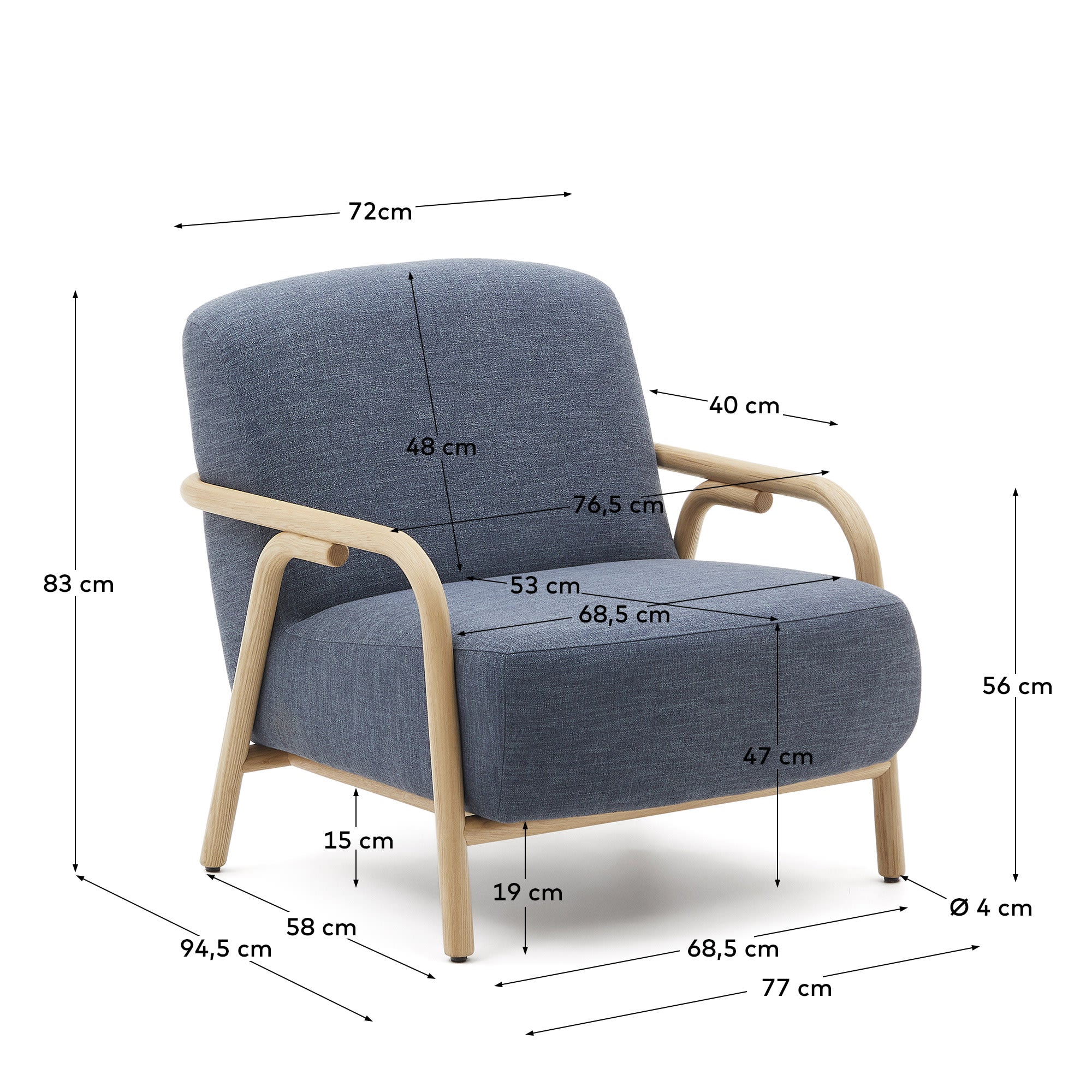 Sylo armchair blue made from solid FSC 100% ash wood