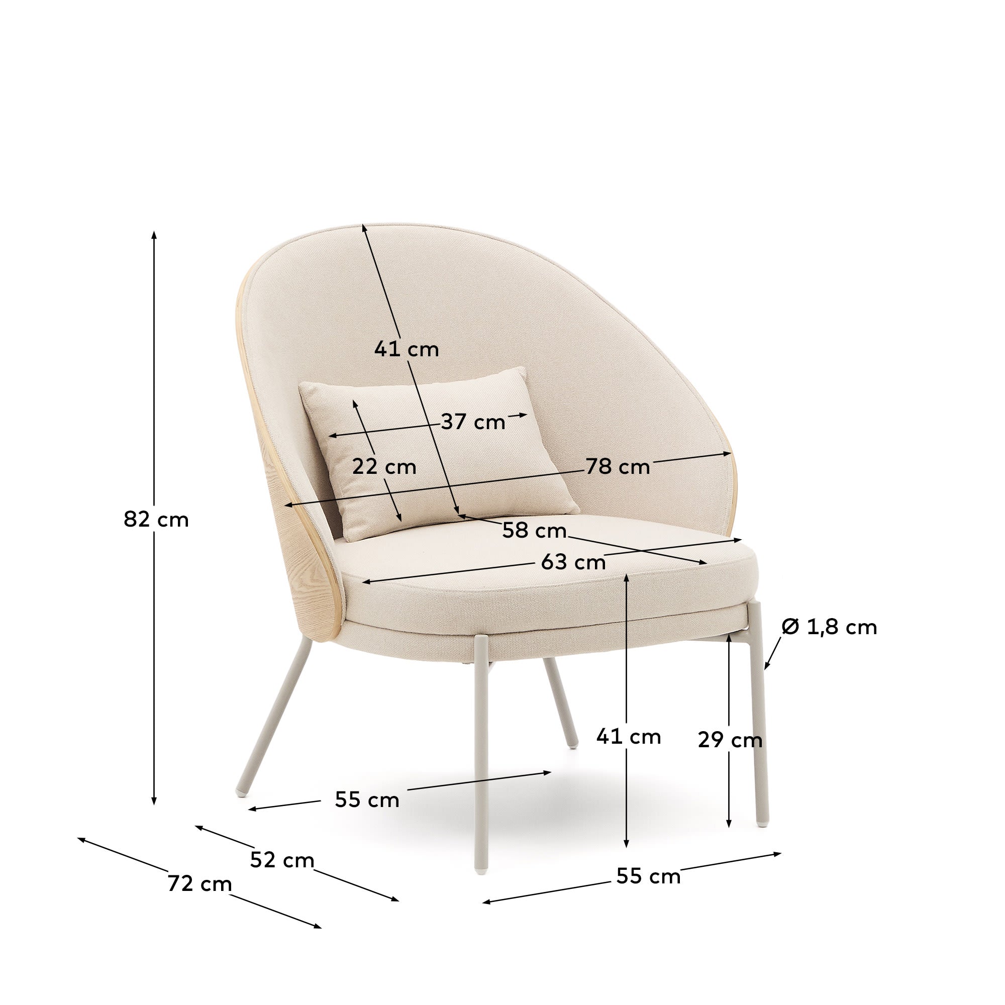 Sessel Eamy: Luxuriöser Chenillebezug, stabiles Eschenfurnier und stilvolle Metallbeine. Ideal für einladende und moderne Wohnräume.