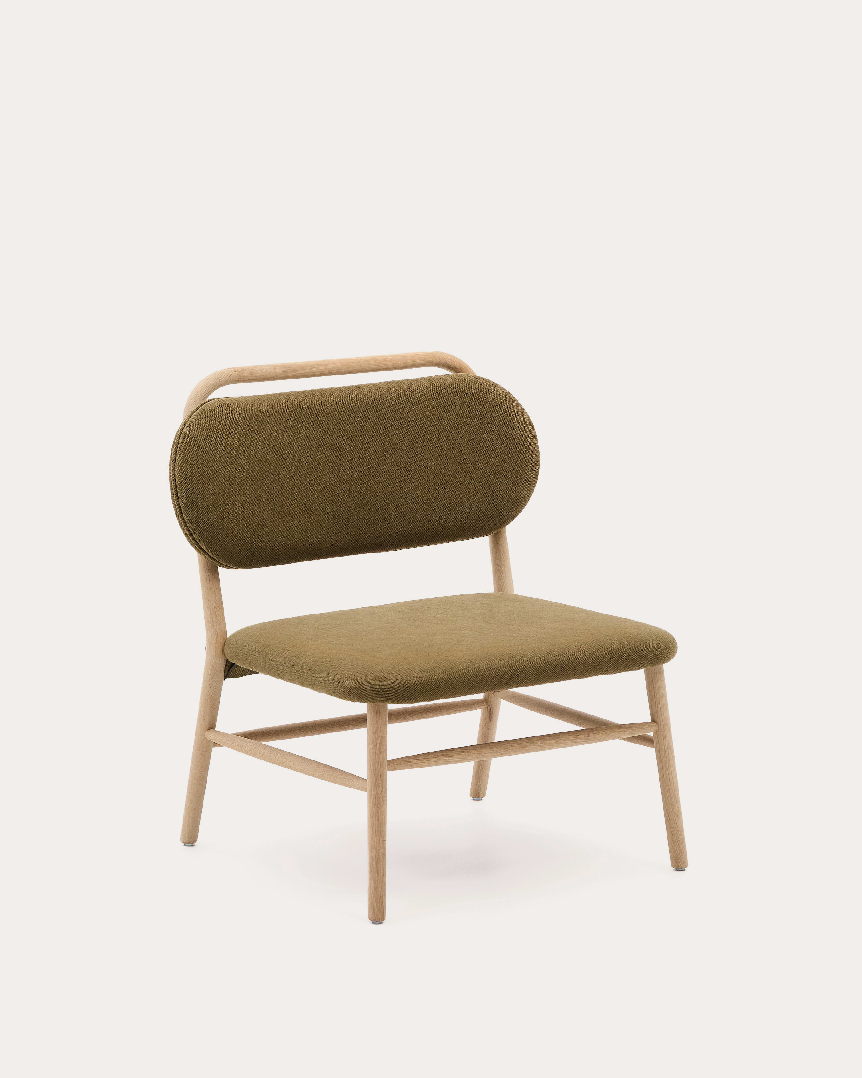 Helda armchair in green chenille and solid oak FSC Mix Credit