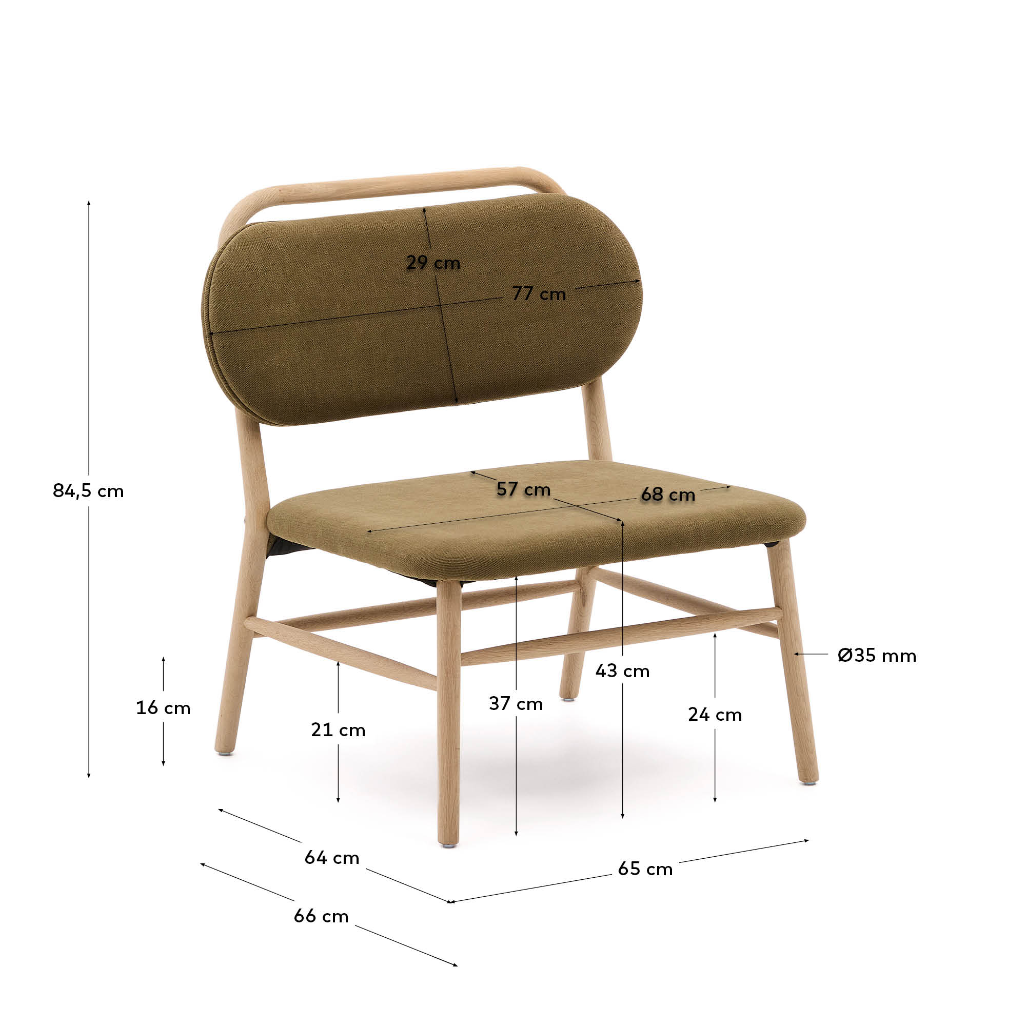 Helda armchair in green chenille and solid oak FSC Mix Credit