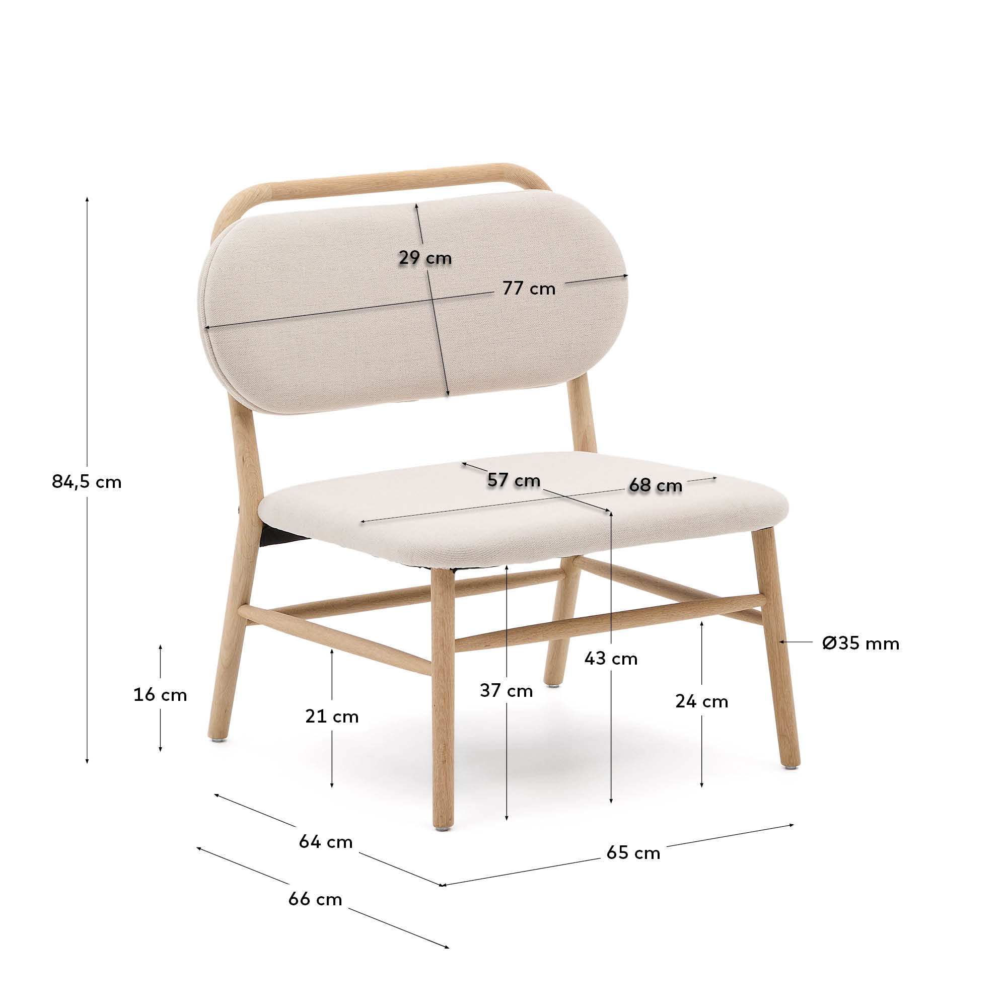 Helda armchair in beige chenille and solid oak FSC Mix Credit