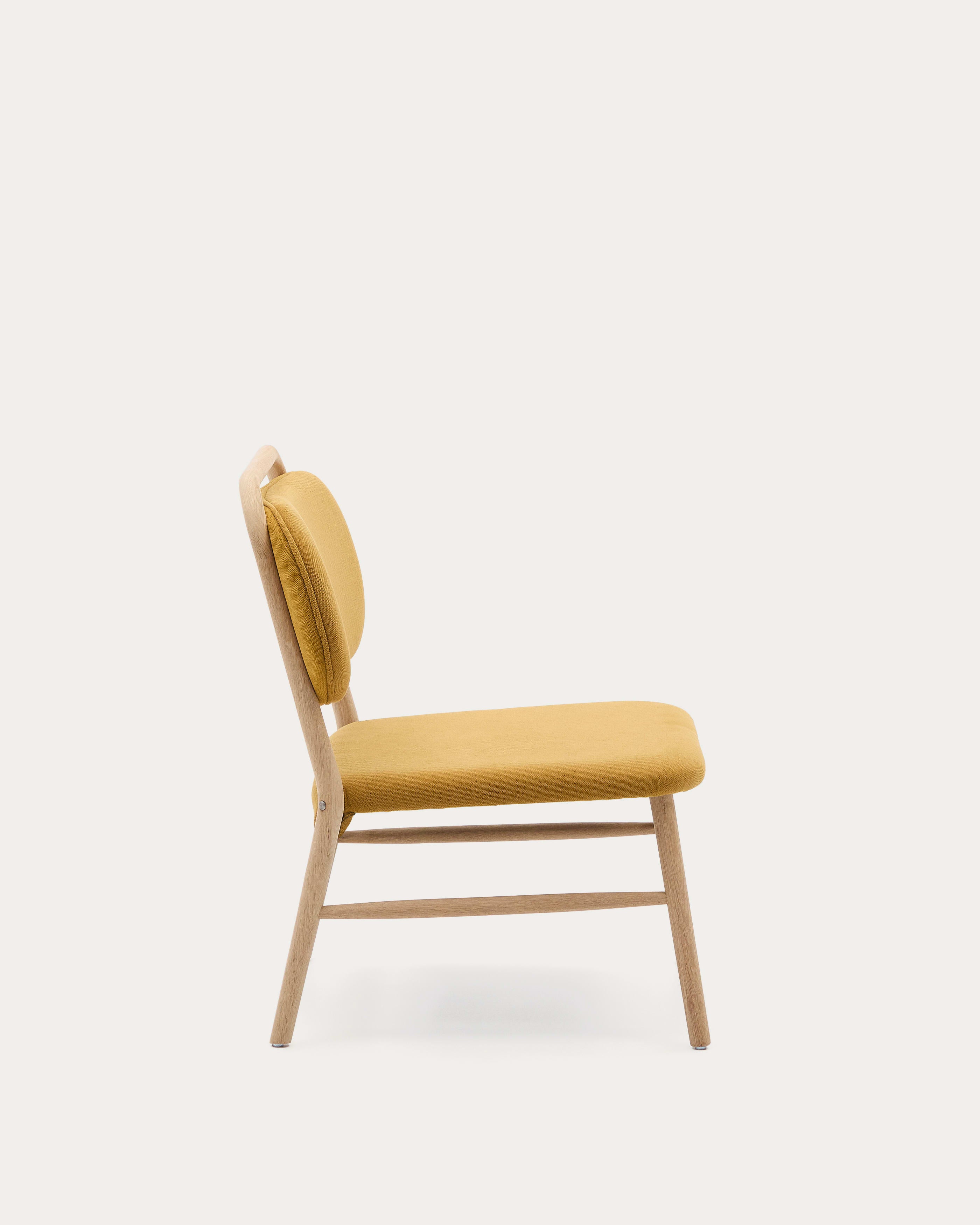 Helda armchair in mustard yellow chenille and solid oak wood FSC Mix Credit