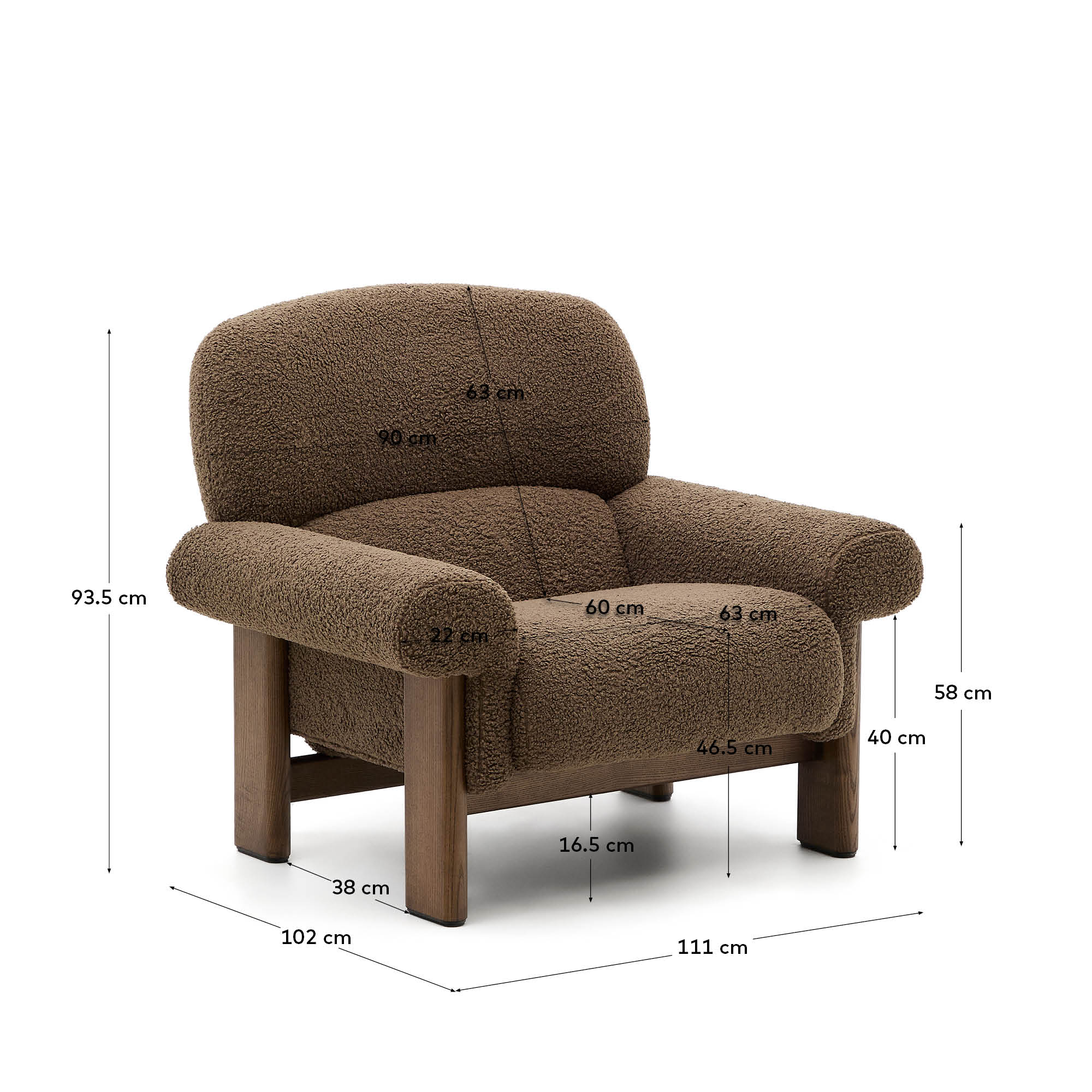 Armchair Nema made of taupine bouclé and solid ash wood with natural finish FSC 10