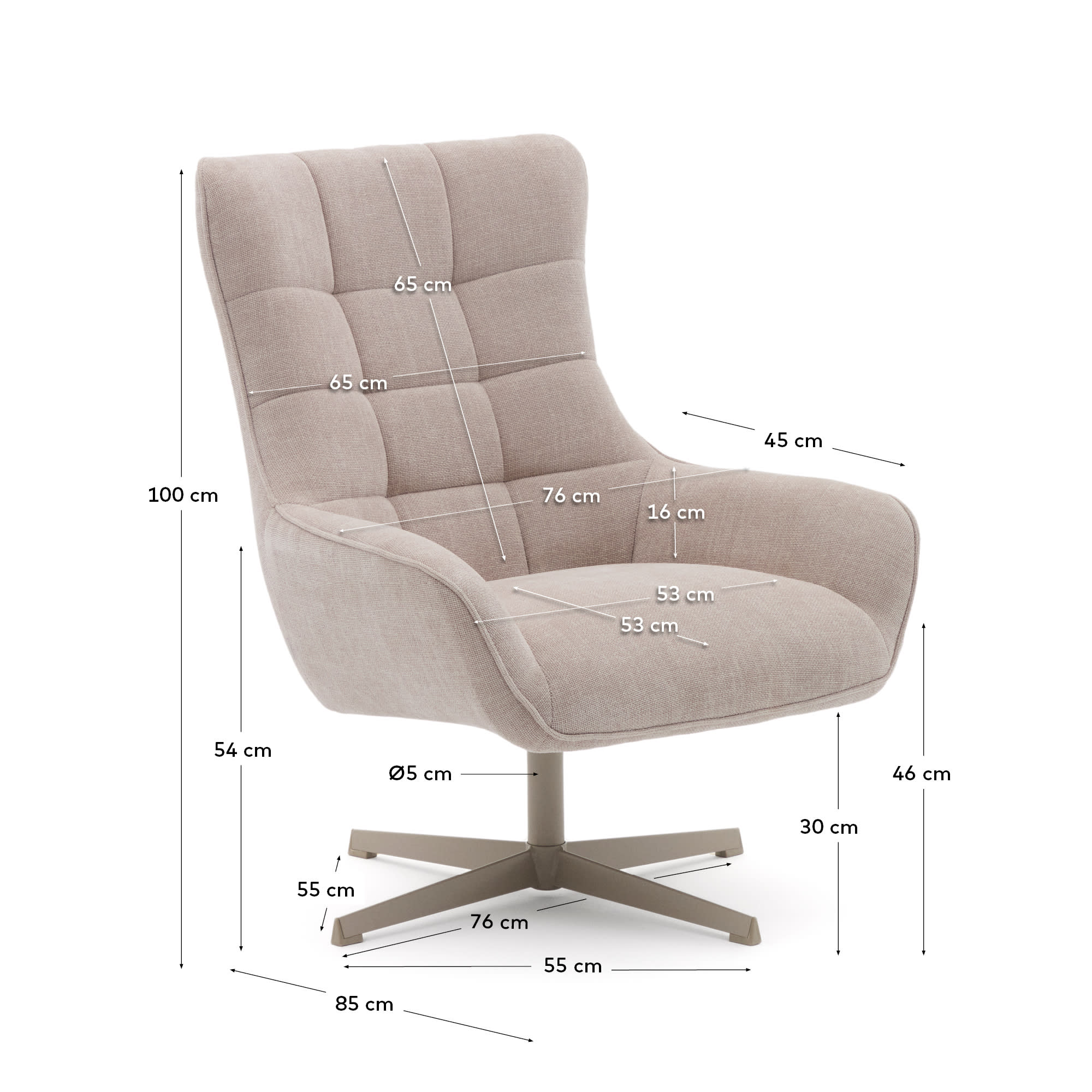 Rotatable armchair teryl made of beige chenille and metal with a gray surface FSC 100