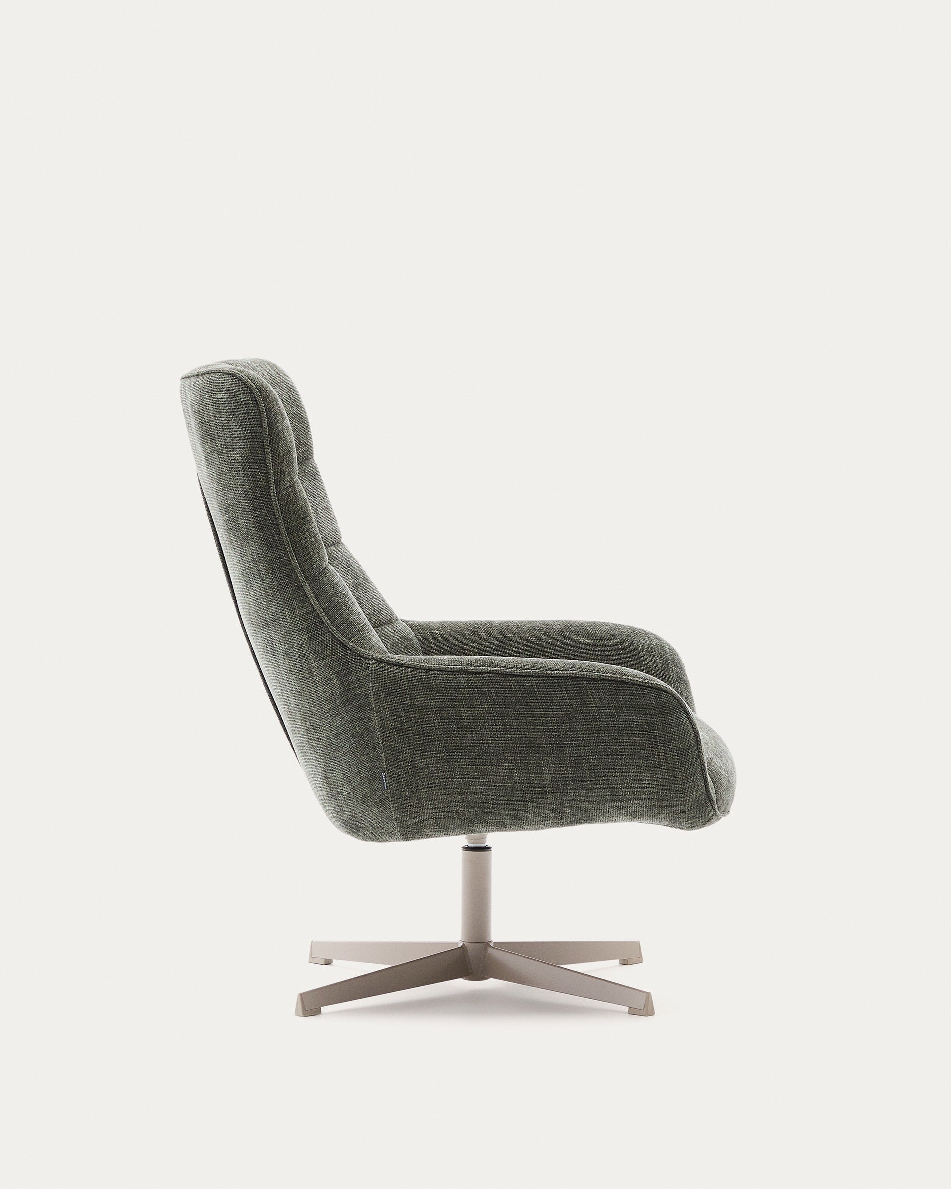 Rotatable armchair teryl made of green chenille and metal with a gray surface FSC 100%