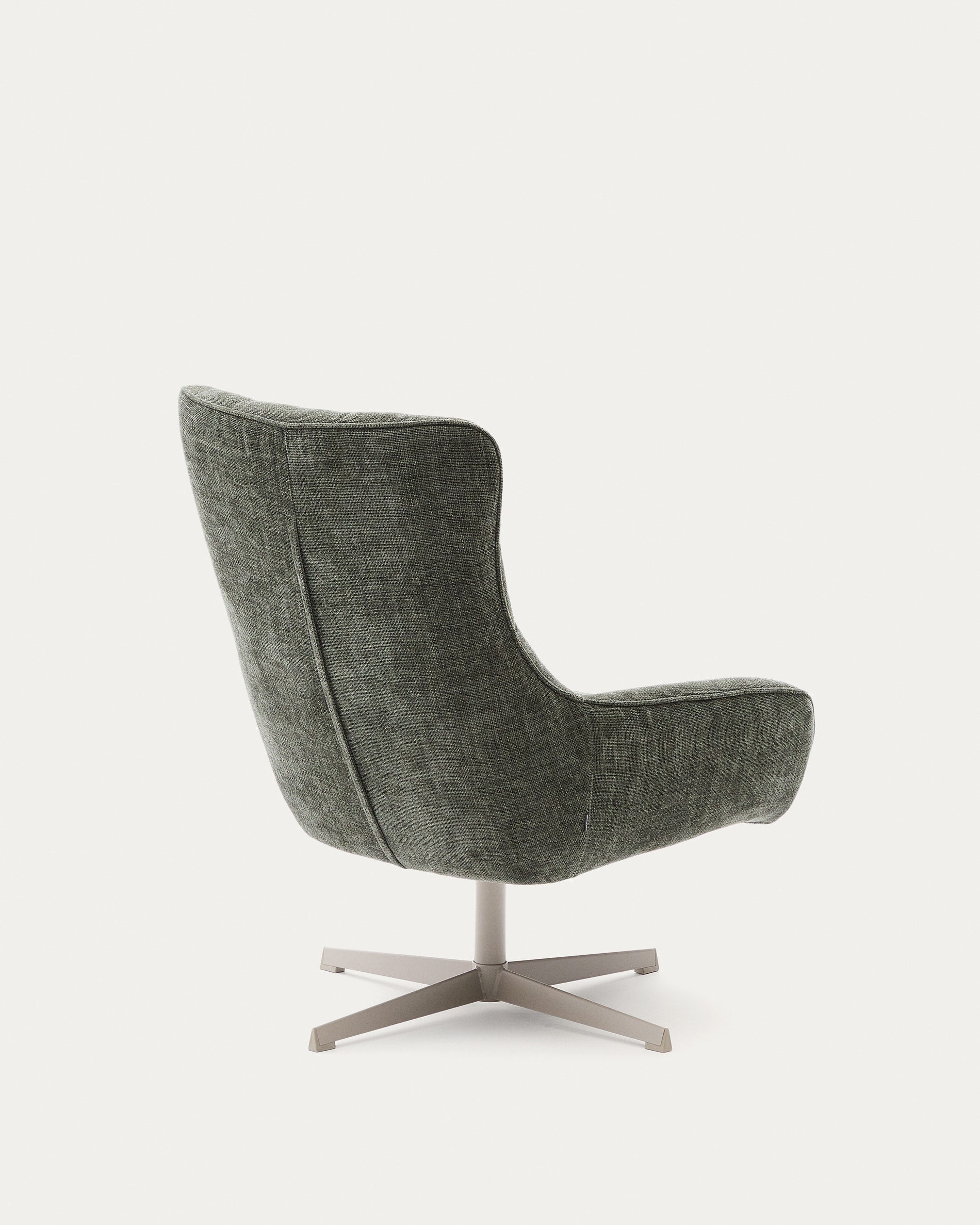 Rotatable armchair teryl made of green chenille and metal with a gray surface FSC 100%