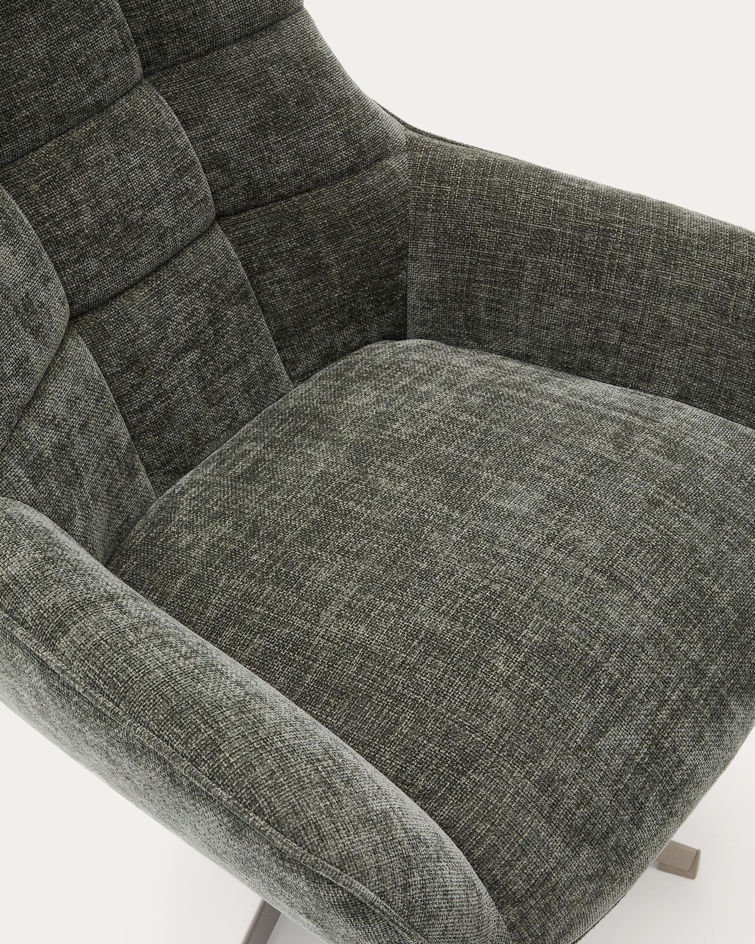 Rotatable armchair teryl made of green chenille and metal with a gray surface FSC 100%