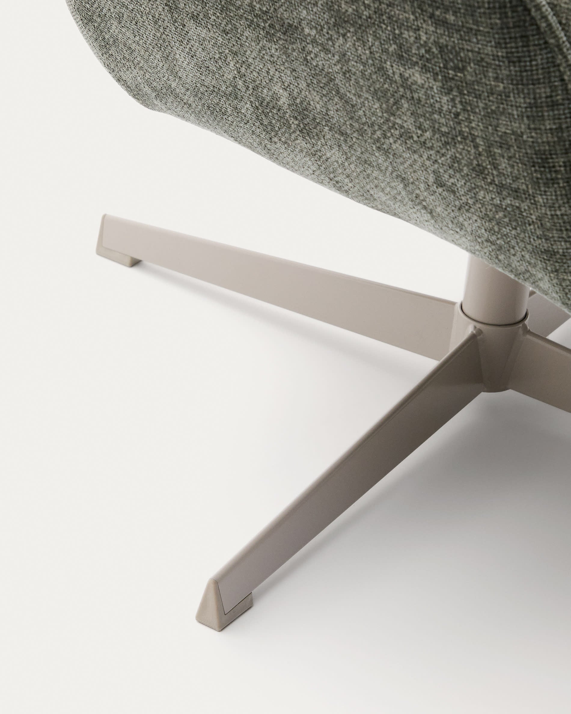 Rotatable armchair teryl made of green chenille and metal with a gray surface FSC 100%