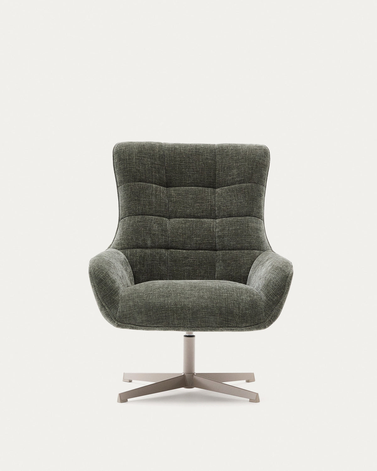 Drehbarer Sessel Teryl aus grüner Chenille und Metall mit grauer Oberfläche FSC 100% in Grün präsentiert im Onlineshop von KAQTU Design AG. Drehsessel ist von Kave Home