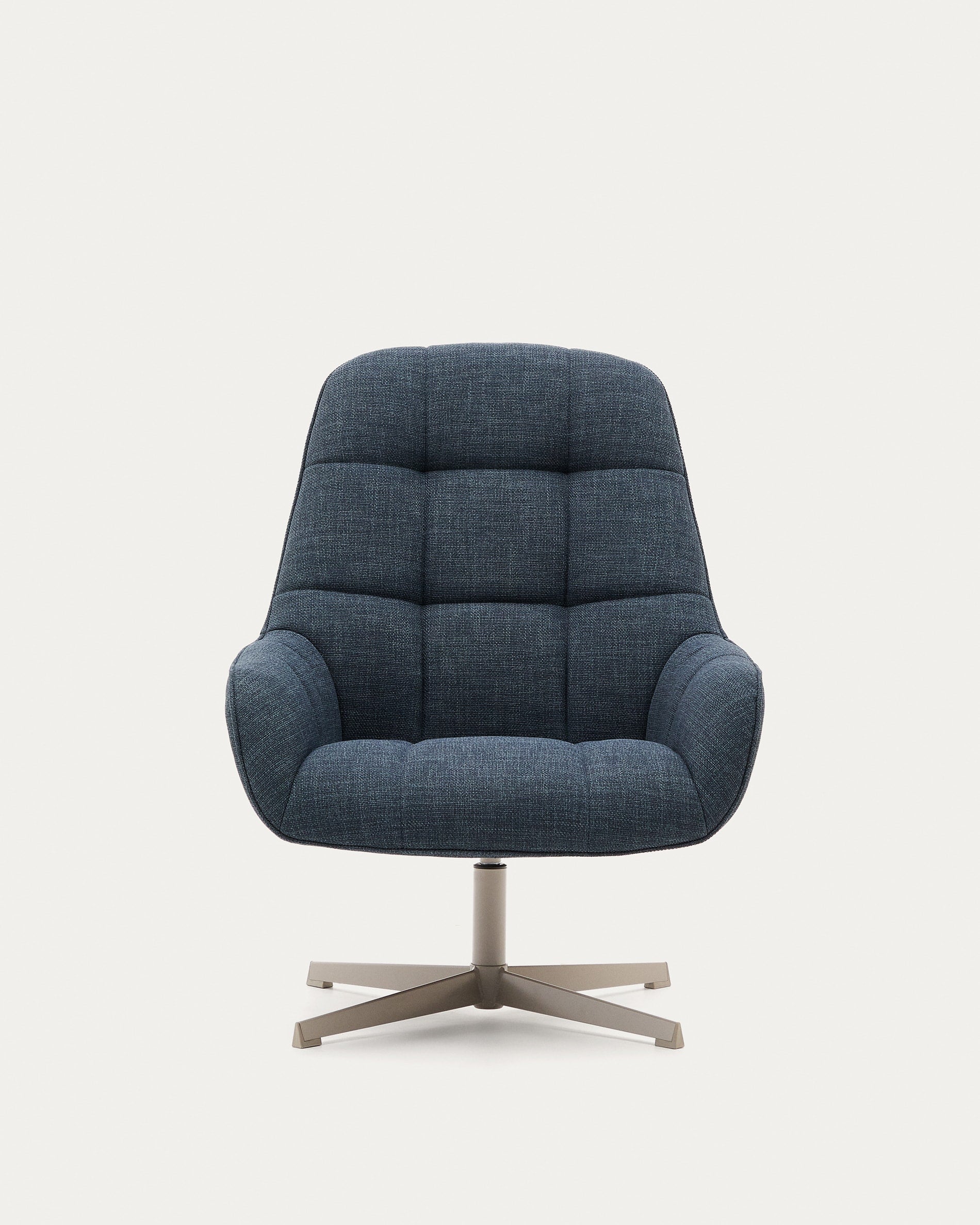Eleganter Drehsessel Jaspe in Blau mit grauer Sitzfläche, Metallgestell und FSC 100% Zertifikat, ideal für moderne Wohnräume.