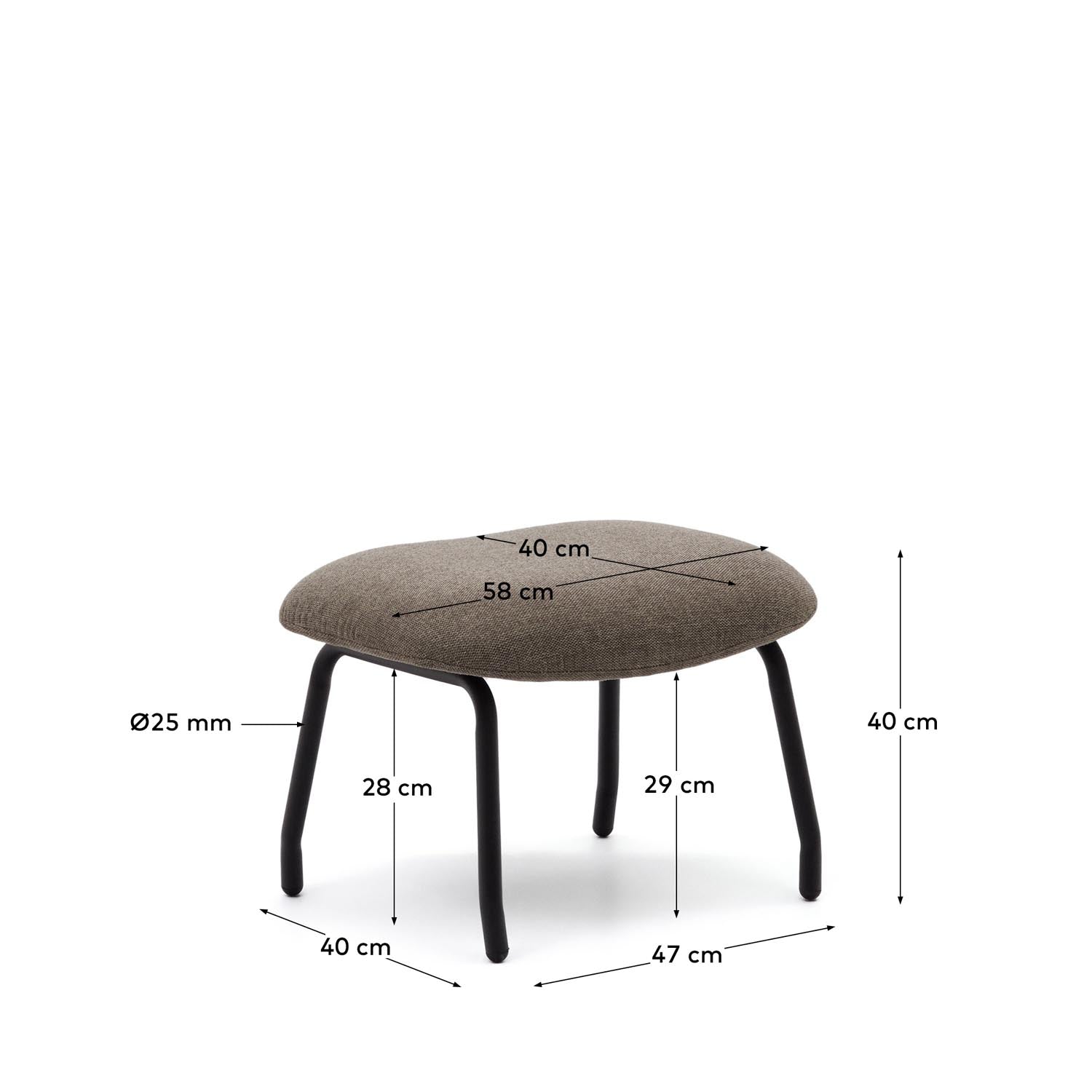 Entdecke die Belina Fußstütze in hellbraun mit schwarzem Stahlrahmen. Stilvoll, komfortabel und ideal für jeden Raum.