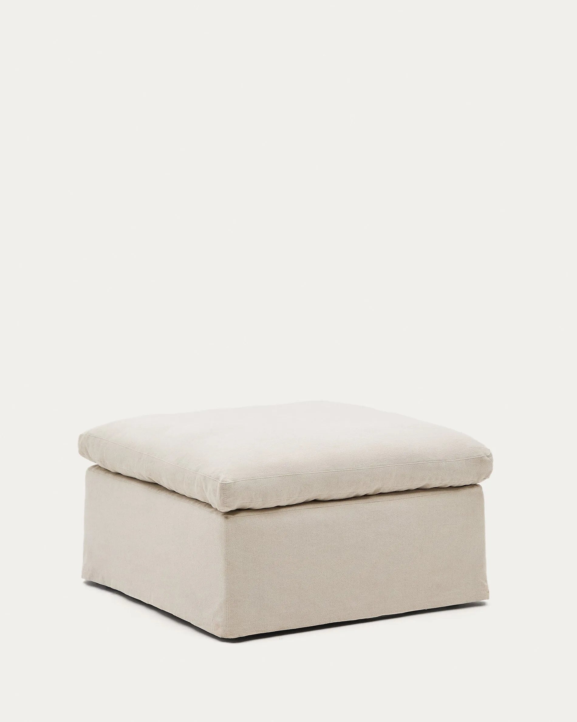 Zenira Fusshocker 90x90 cm, beige, mit abnehmbarem Baumwolle-Leinen-Bezug und Kissen, stilvoll und praktisch von Kave Home.