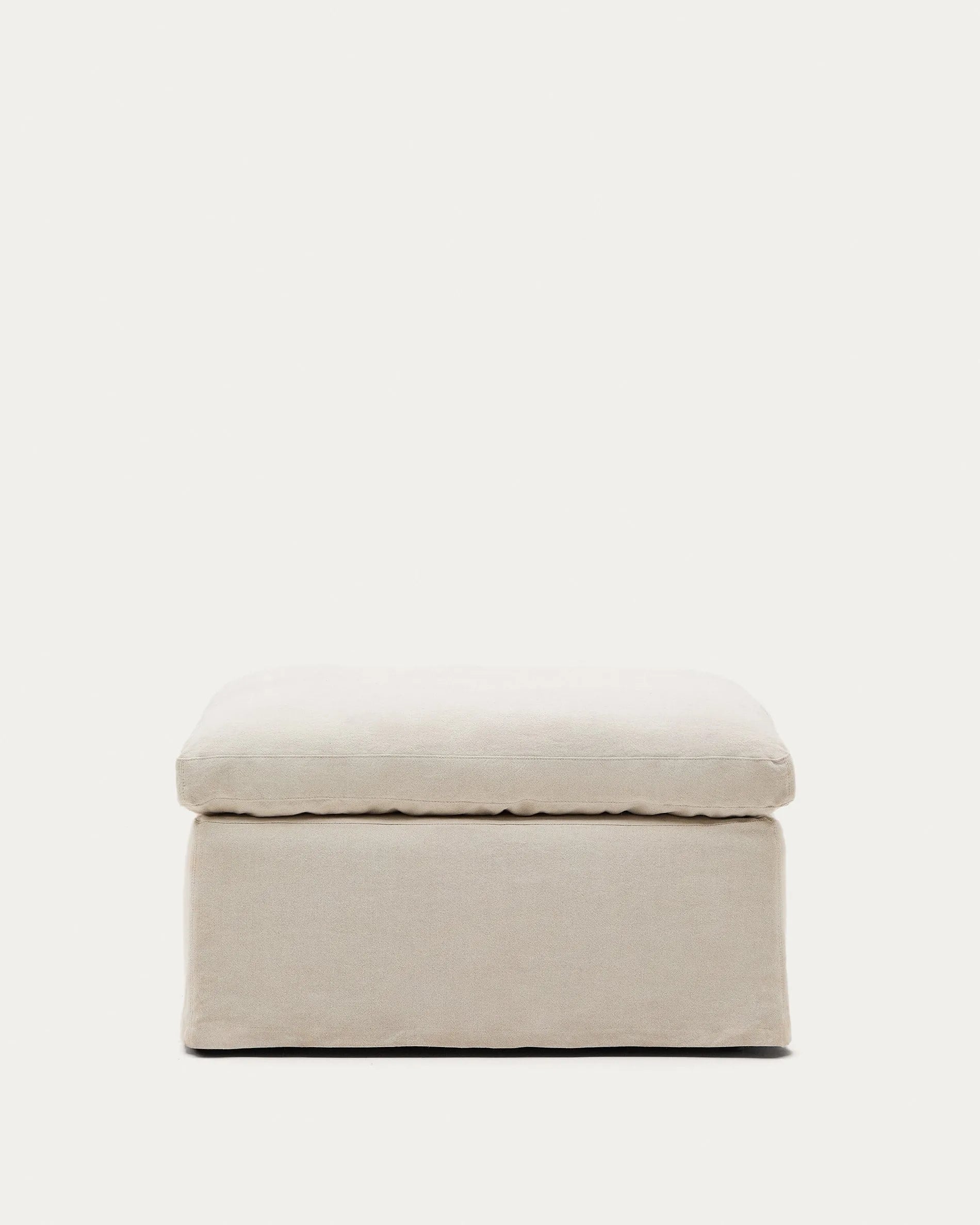 Zenira Fusshocker 90x90 cm, beige, Baumwolle-Leinen, abnehmbarer Bezug, stilvoll und praktisch, Kave Home Design.