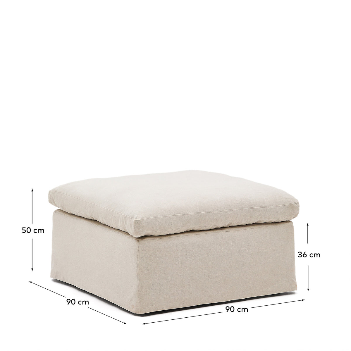 Fussablage mit abnehmbaren Bezug Zenira mit Kissen aus Baumwolle und Leinen in Beige 90 x 90 cm in Beige präsentiert im Onlineshop von KAQTU Design AG. Pouf ist von Kave Home