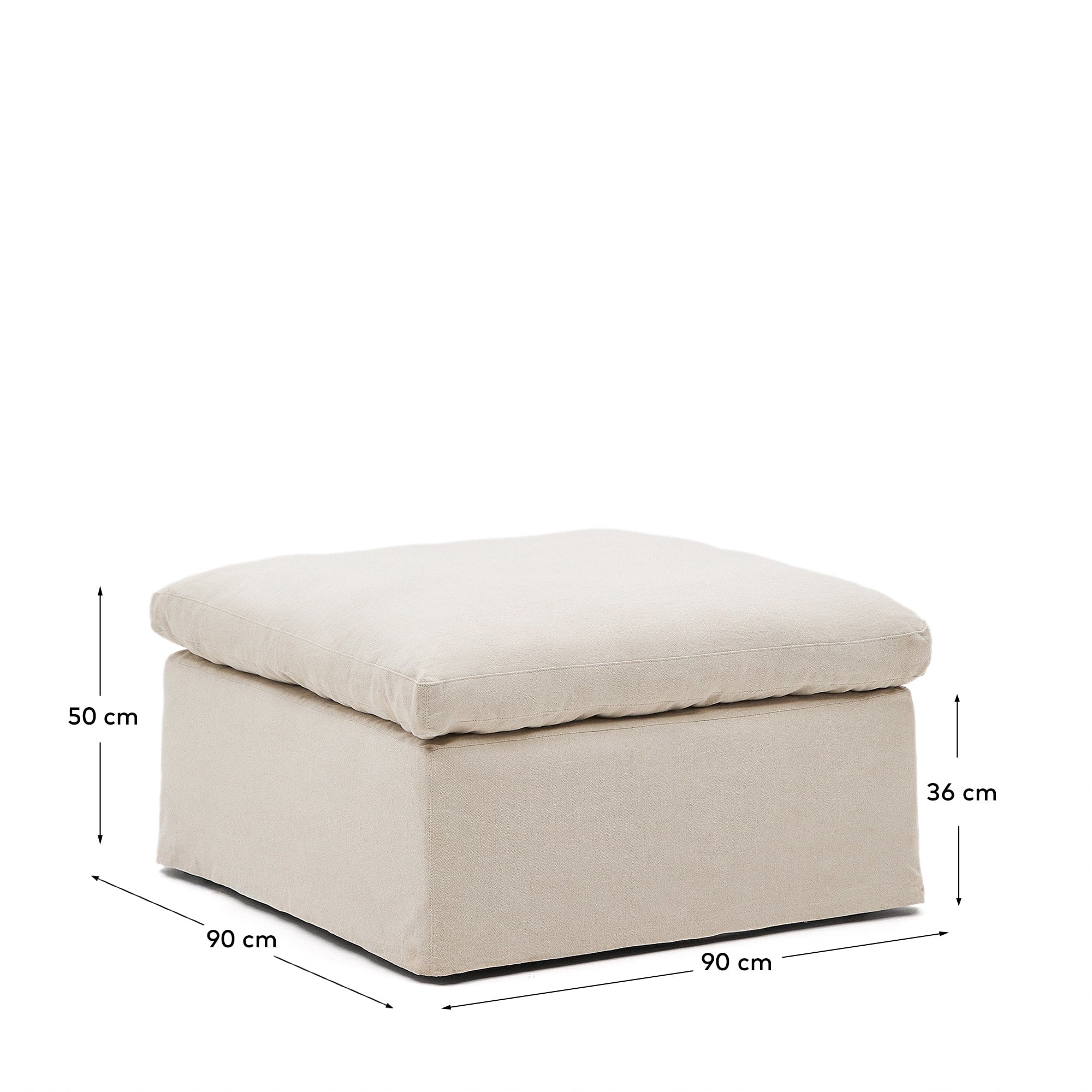 Zenira Fusshocker 90x90 cm, beige, Baumwolle-Leinen, abnehmbarer Bezug, bequem, elegant, vielseitig, von Kave Home.