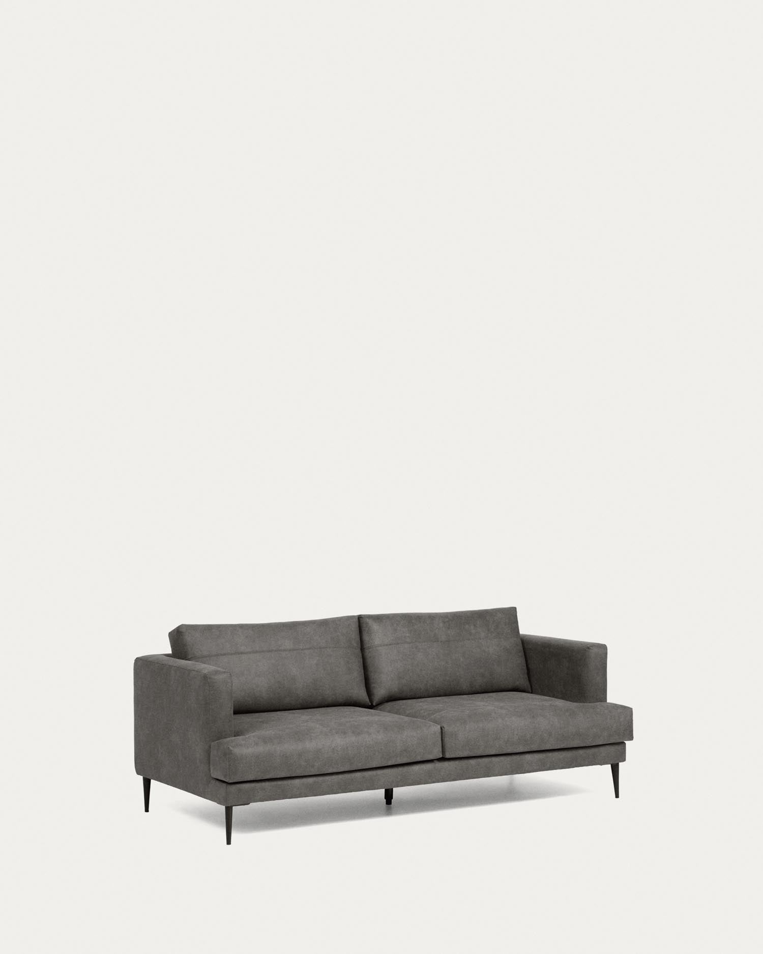 Elegantes 2-Sitzer Sofa in Dunkelgrau, inspiriert von den 50ern, mit pflegeleichtem Stoff und FSC-zertifiziertem Holz.