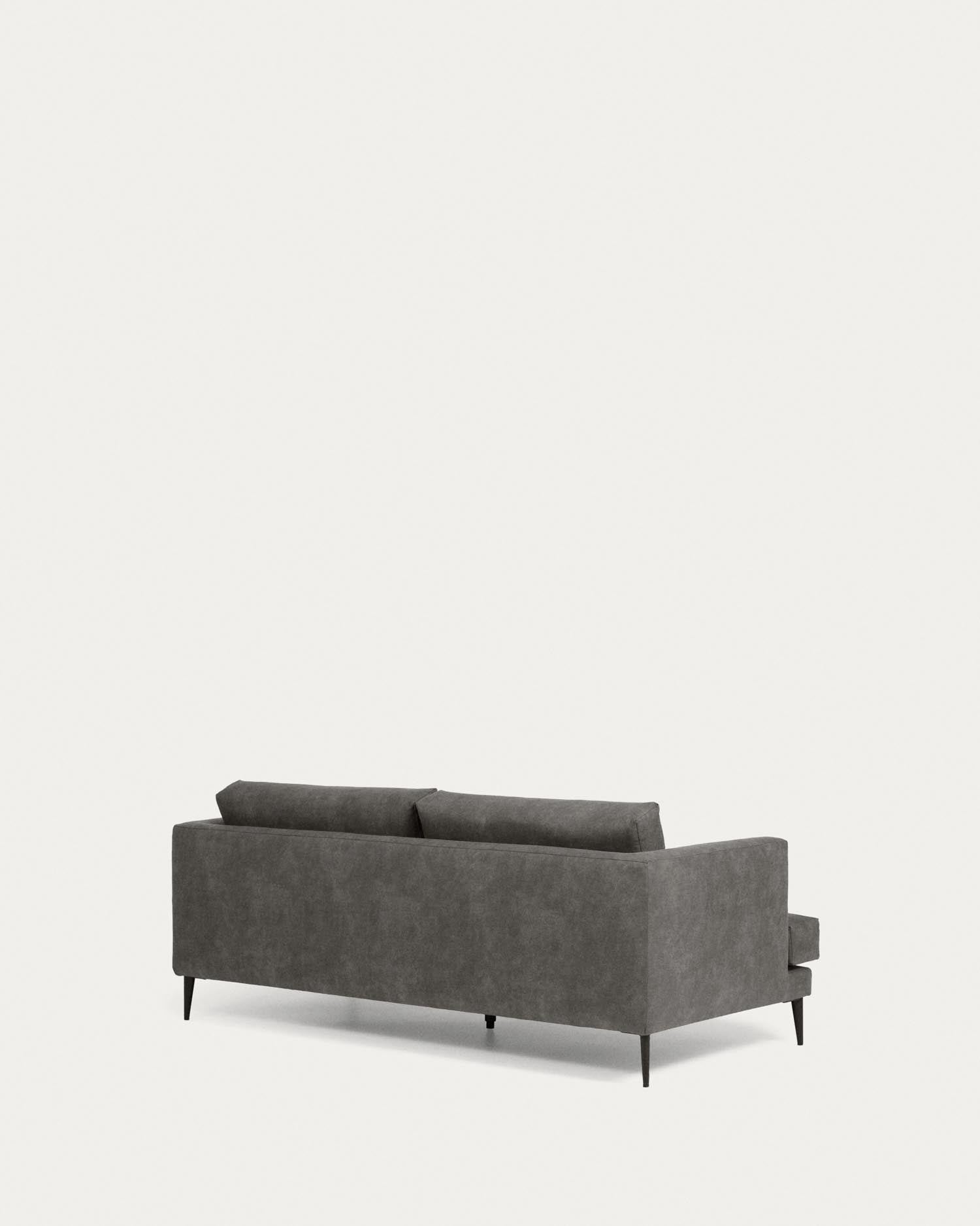 Elegantes 2-Sitzer Sofa in Dunkelgrau, inspiriert von den 50ern, mit pflegeleichtem Stoff und FSC-zertifiziertem Holz.