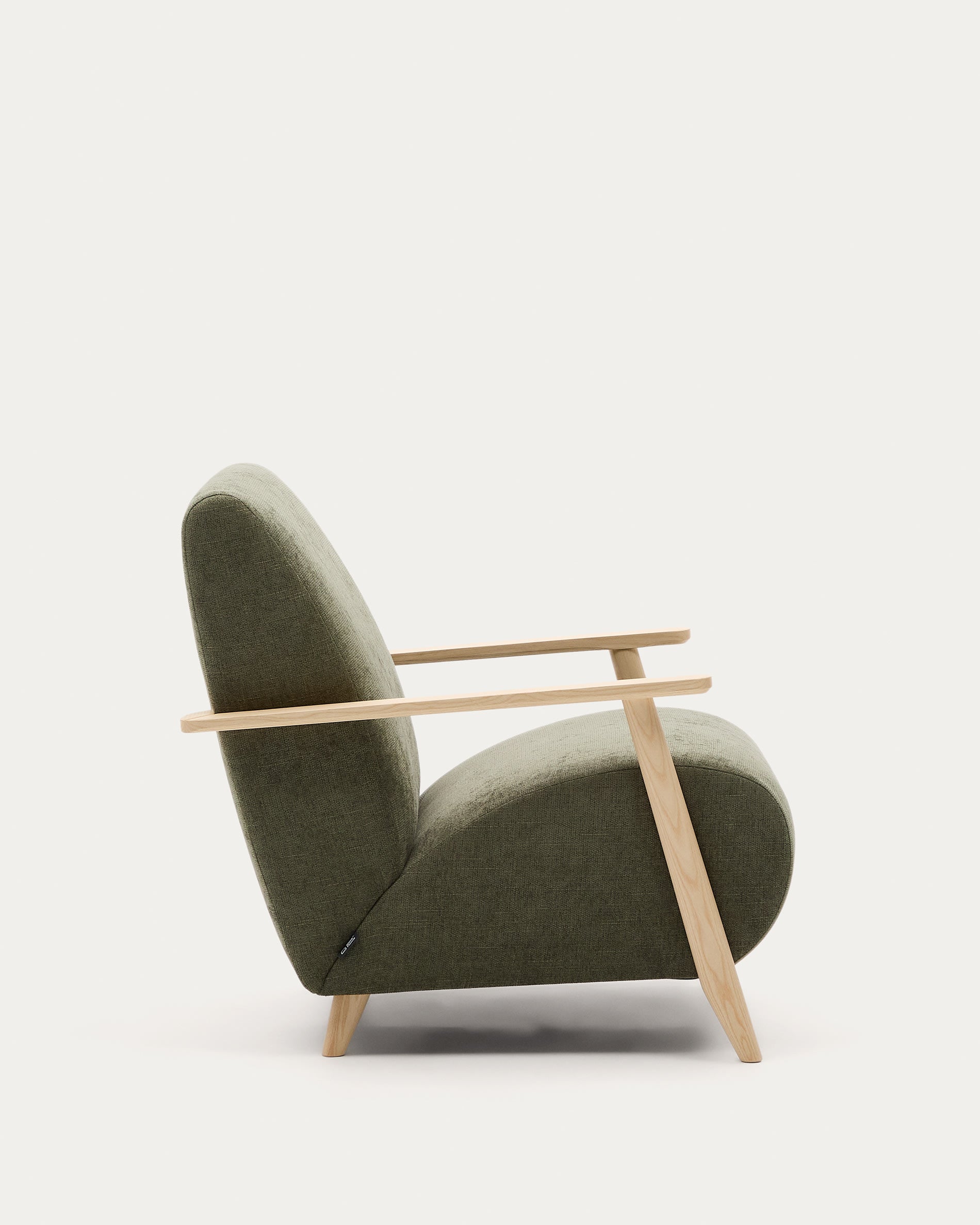Armchair Meghan made of green chenille and solid ash wood with natural finish FSC Mix C