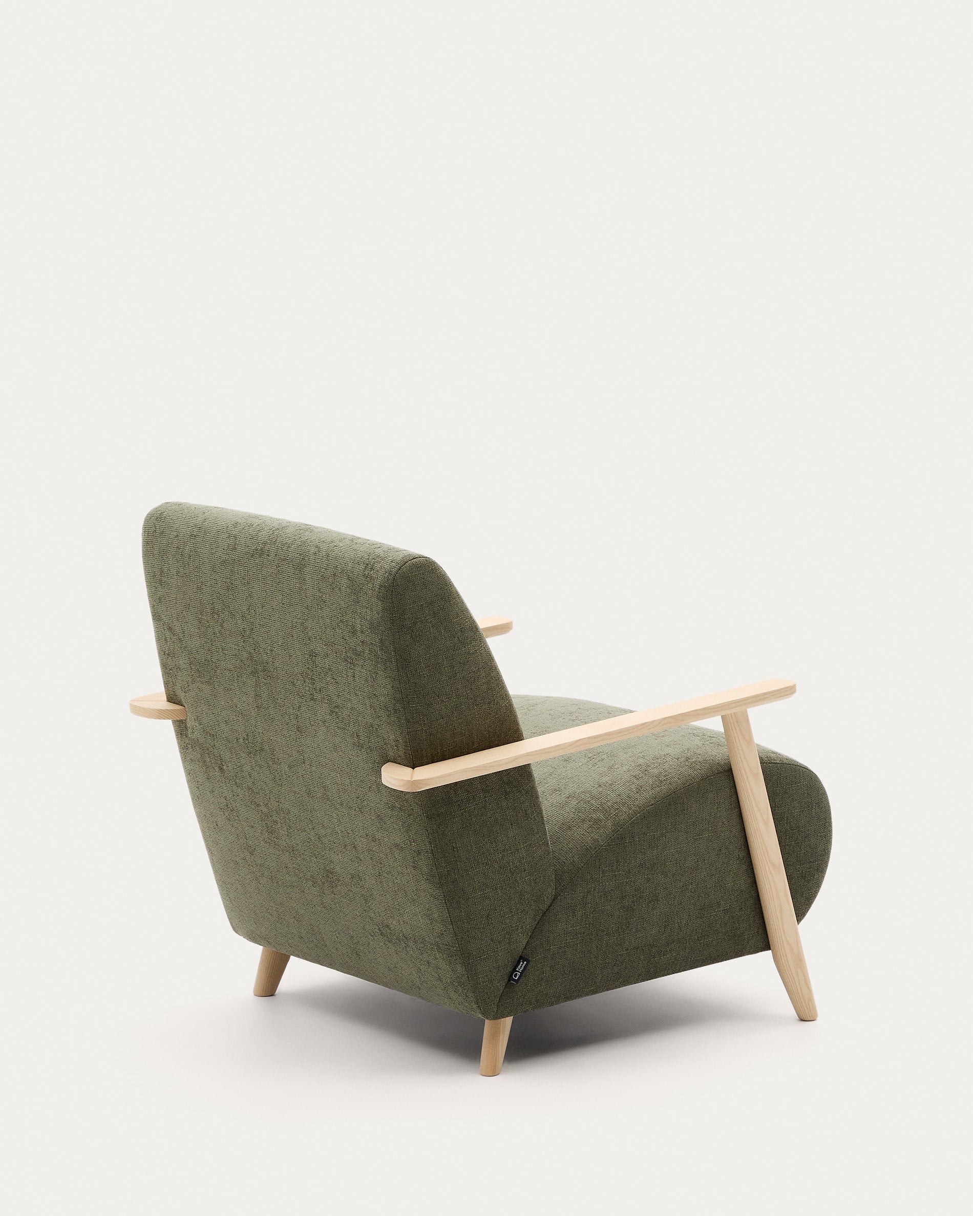 Armchair Meghan made of green chenille and solid ash wood with natural finish FSC Mix C