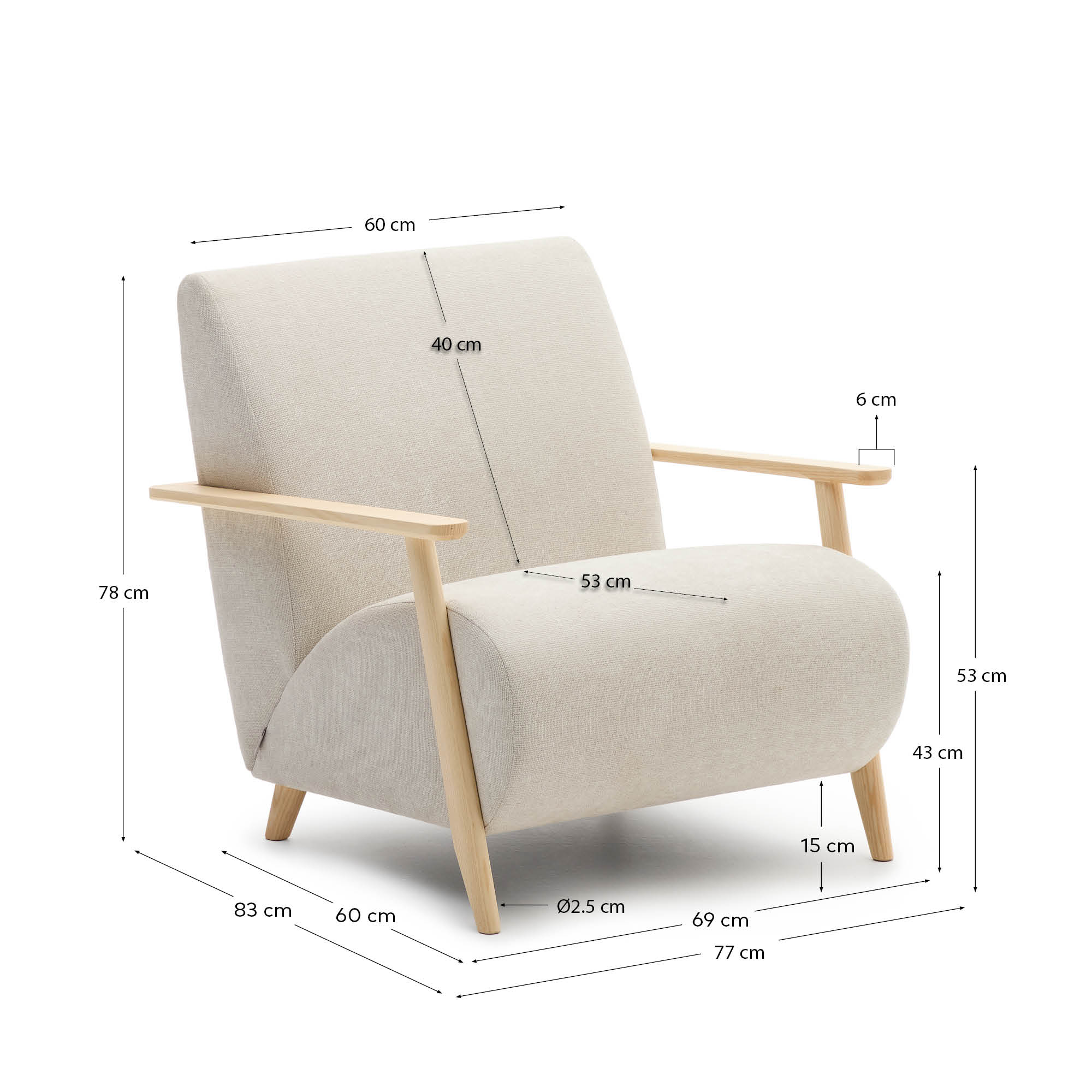 Armchair Meghan made of pearl chicken and solid ash wood with natural finish FSC Mix C