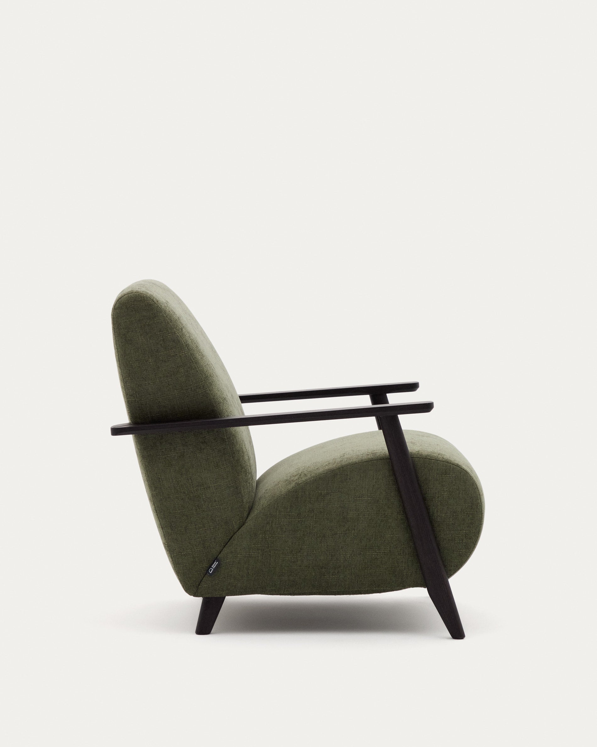 Meghan armchair in green chenille and solid ash wood with wenge finish, FSC Mix Credit