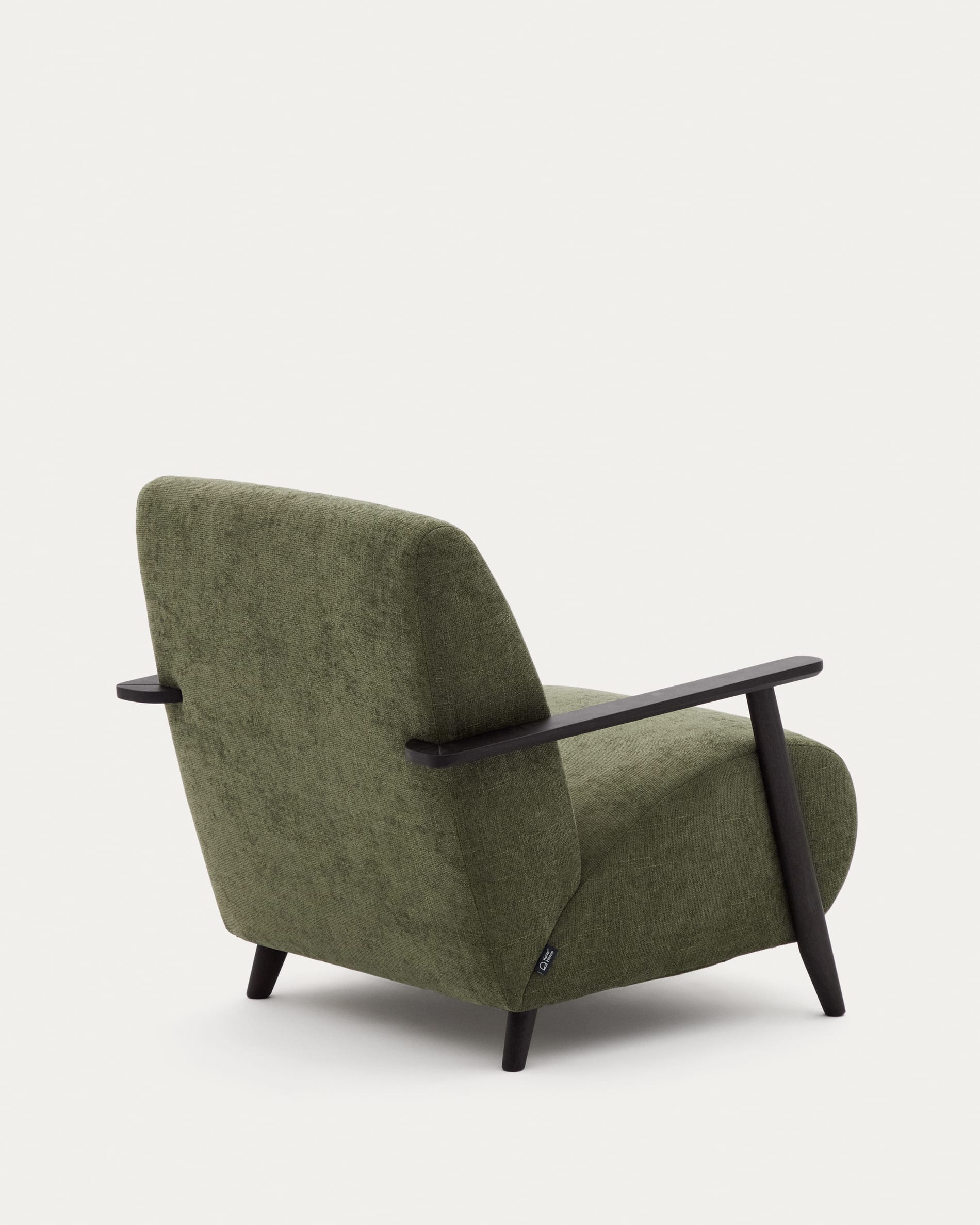 Meghan armchair in green chenille and solid ash wood with wenge finish, FSC Mix Credit