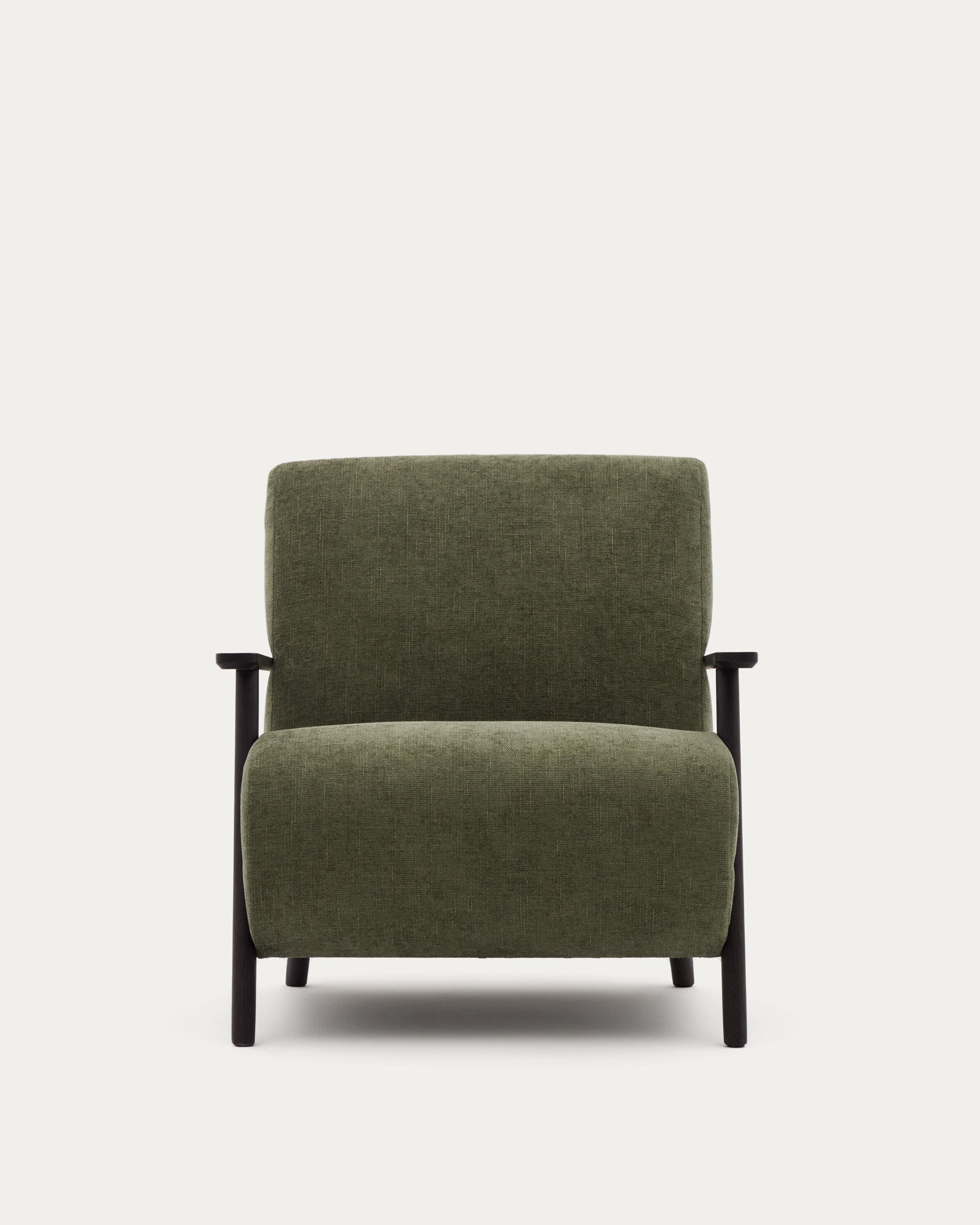 Meghan armchair in green chenille and solid ash wood with wenge finish, FSC Mix Credit