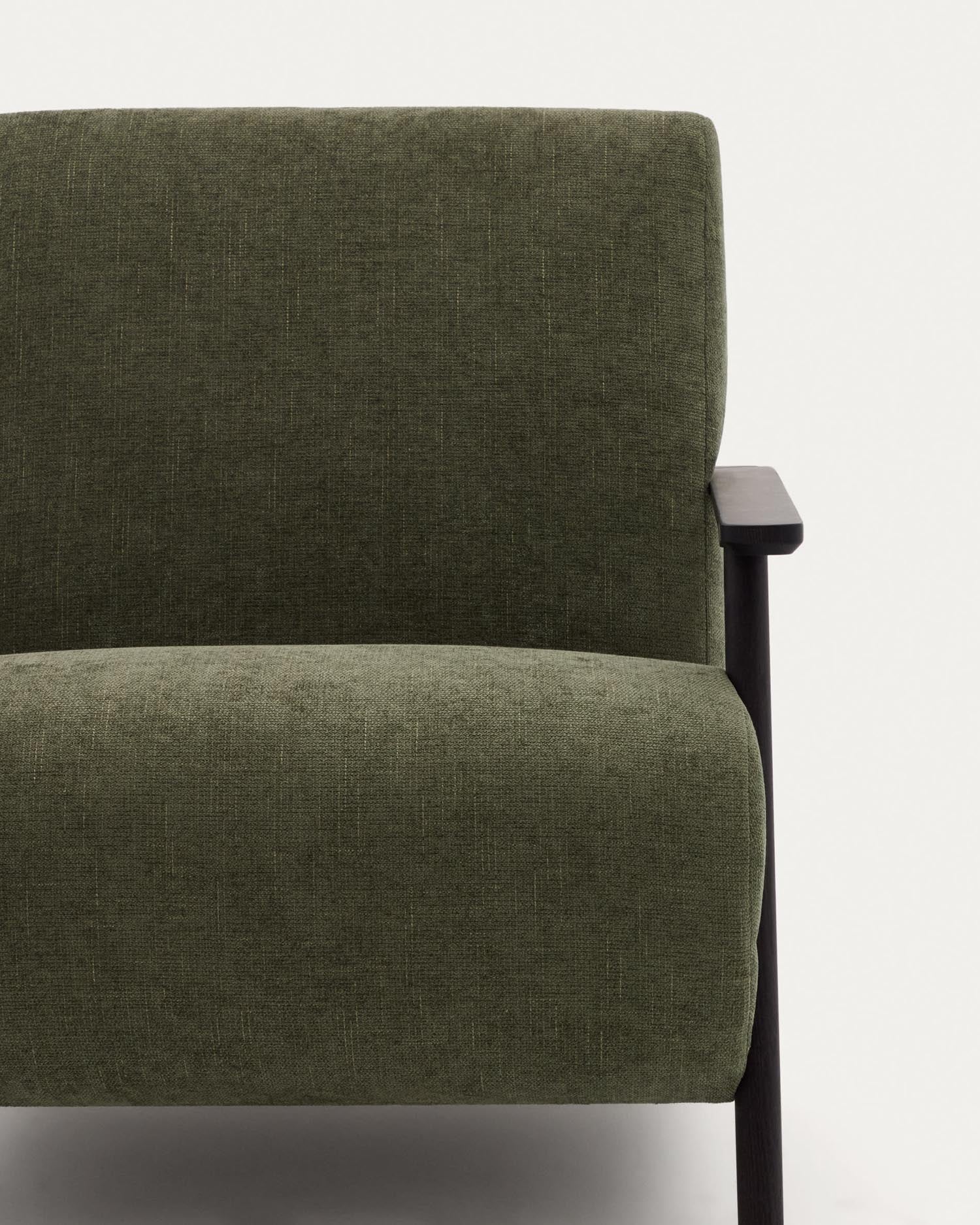 Meghan armchair in green chenille and solid ash wood with wenge finish, FSC Mix Credit