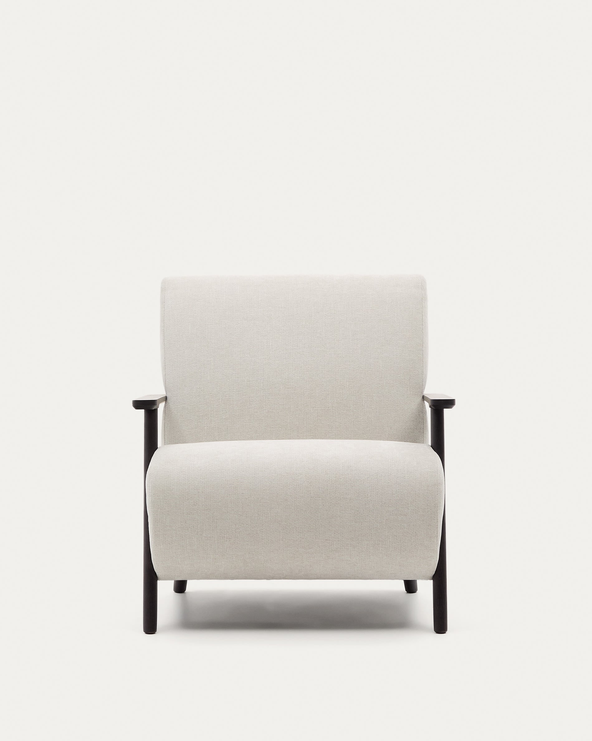 Armchair Meghan made of pearl-colored chenille and solid ash wood with Wenge-Finish FSC Mix C