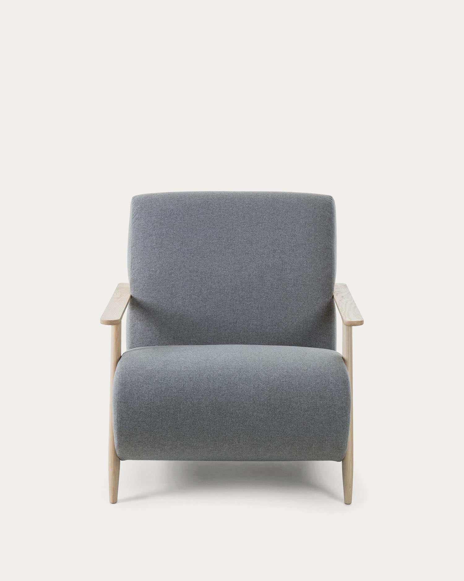 Meghan Sessel aus grauer und massiven Eschenholzbeinen mit natürlichem Finish in Grau präsentiert im Onlineshop von KAQTU Design AG. Sessel ist von Kave Home