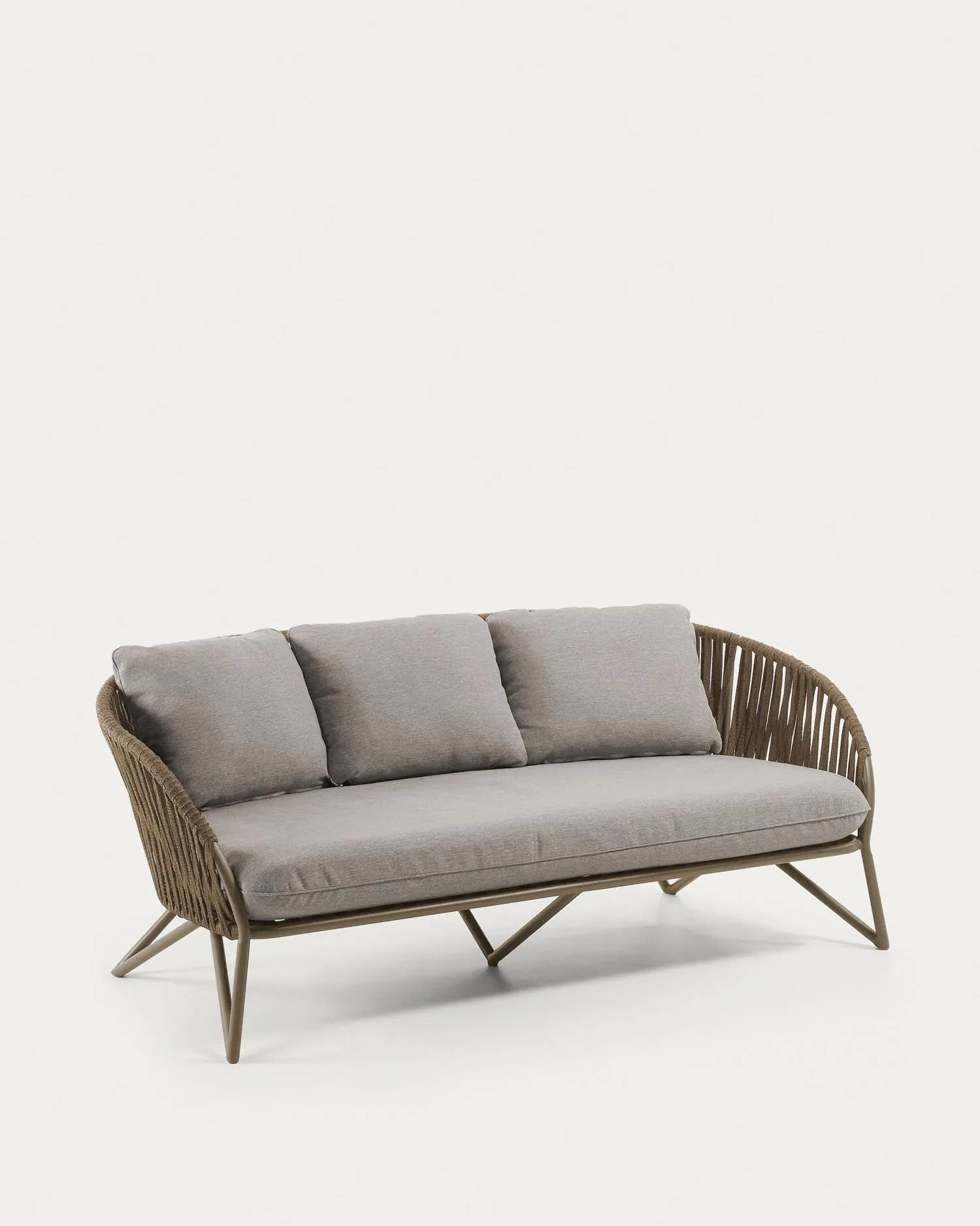 Elegantes Branzie 3-Sitzer-Sofa aus wetterbeständigem Seil, 180 cm, mit stabilem Metallgestell. Perfekt für drinnen und draußen.