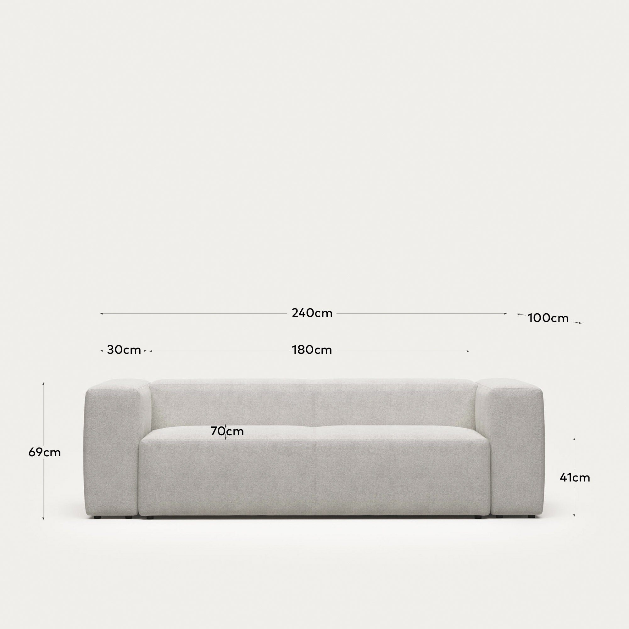 3-Sitzer-Sofa Blok, schwer entflammbar mit weissem Lammfellimitat, 240 cm, FSC Mix Credit in Weiss präsentiert im Onlineshop von KAQTU Design AG. 3er Sofa ist von Kave Home