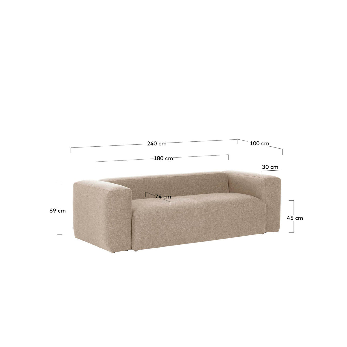 3-Sitzer-Sofa Blok mit beiger Chenille 240 cm FSC Mix Credit in Beige präsentiert im Onlineshop von KAQTU Design AG. 3er Sofa ist von Kave Home