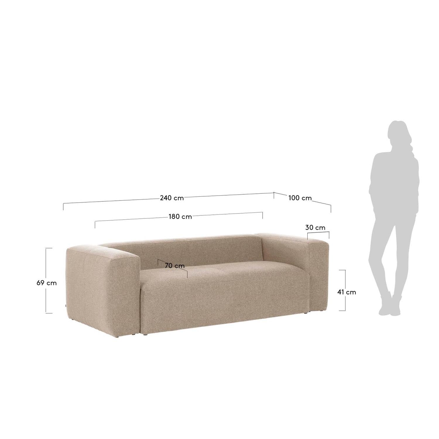 Blok 3-Sitzer Sofa beige 240 cm in Beige präsentiert im Onlineshop von KAQTU Design AG. 3er Sofa ist von Kave Home