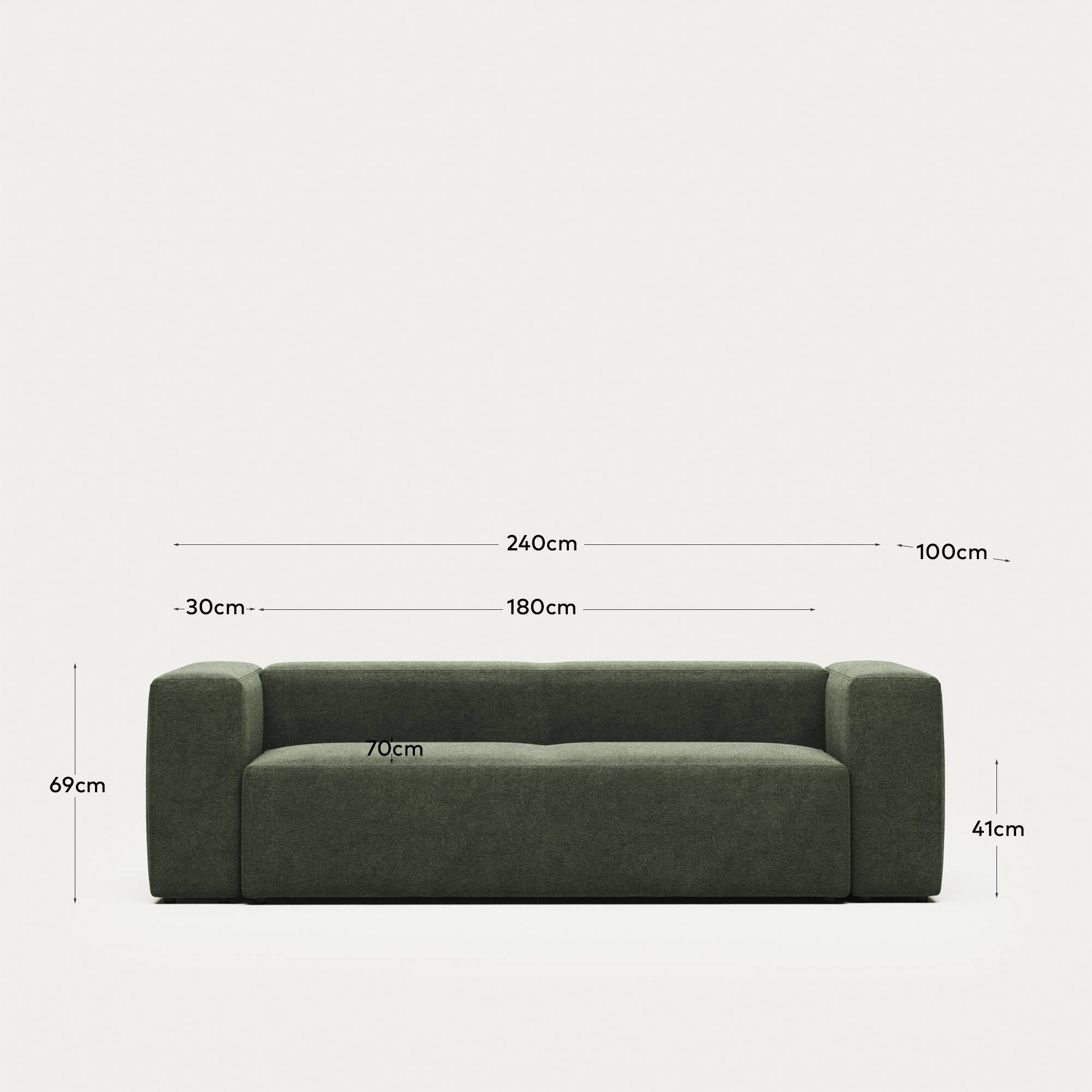 3-Sitzer-Sofa Blok, schwer entflammbar mit grüner Chenille, 240 cm in Grün präsentiert im Onlineshop von KAQTU Design AG. 3er Sofa ist von Kave Home