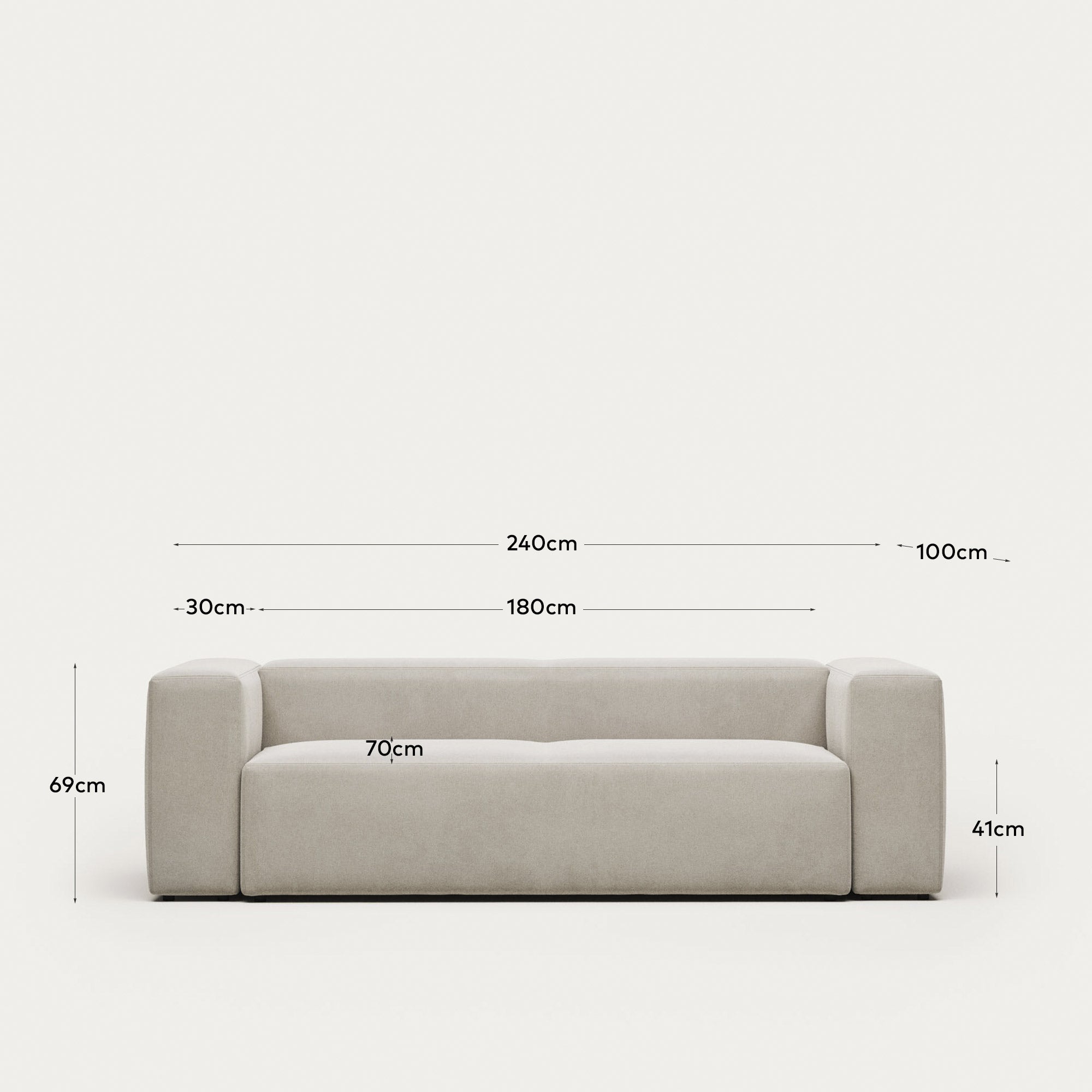 3-Sitzer-Sofa Blok, schwer entflammbar mit weisser Chenille, 240 cm in Weiss präsentiert im Onlineshop von KAQTU Design AG. 3er Sofa ist von Kave Home