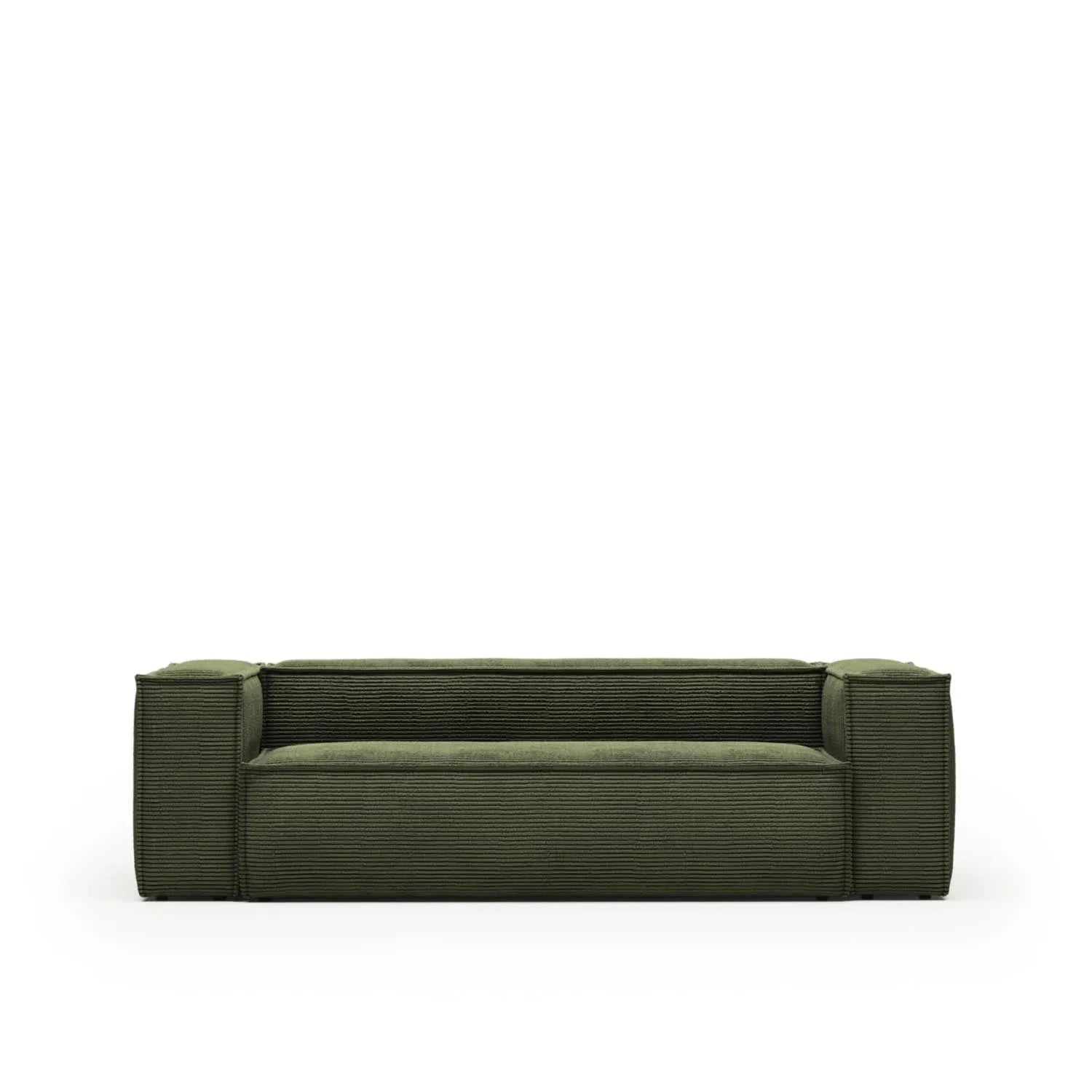 Elegantes Blok 3-Sitzer-Sofa in grünem Cord, 240 cm breit, von Kave Home. Komfortabel, robust und stilvoll für Ihr Wohnzimmer.